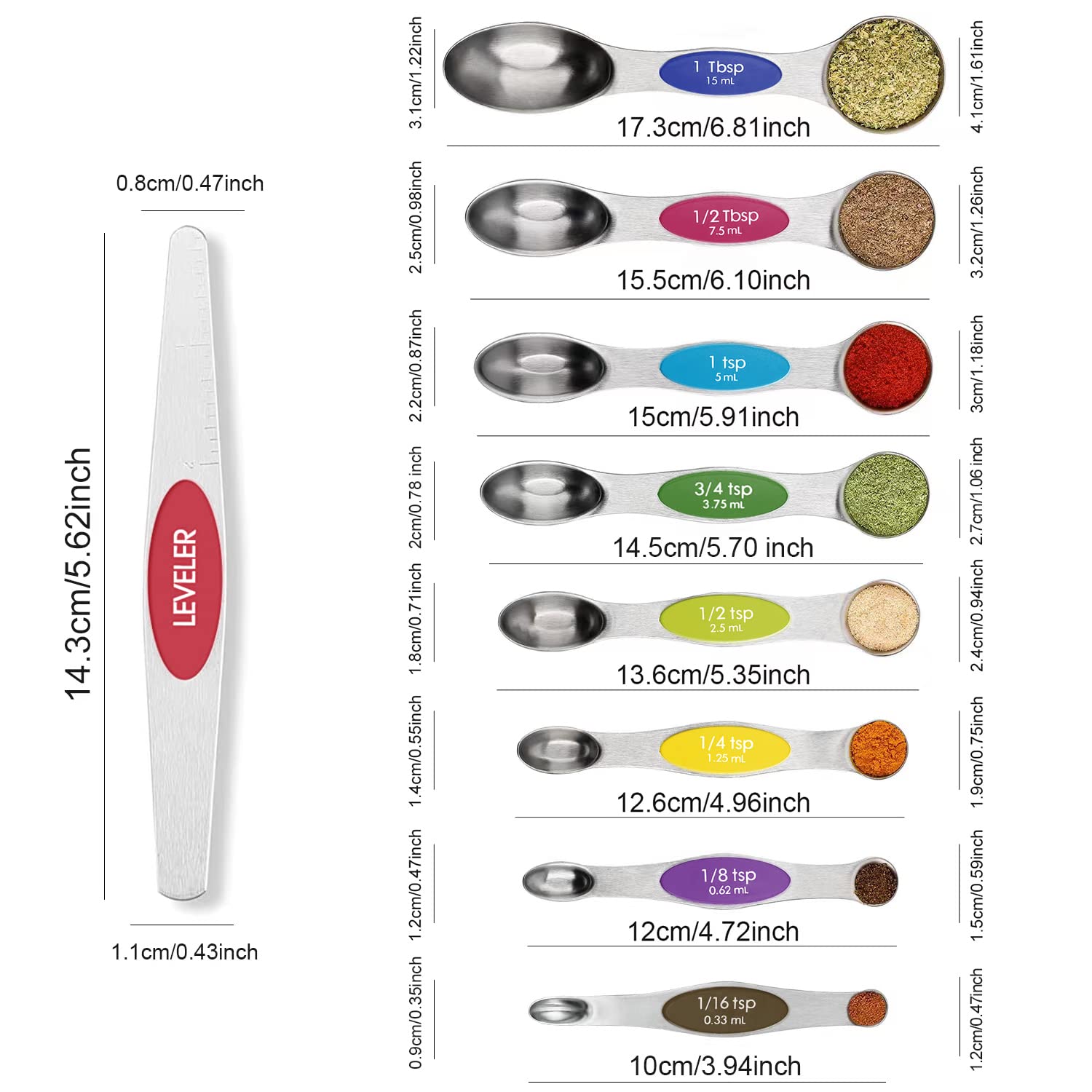 Magnetic Measuring Spoons Set Stainless Steel with Leveler, Stackable Metal Tablespoon Measure Spoon for Baking, Cups and Spoon Set Kitchen Gadgets Apartment Essentials Fits in Spice Jars