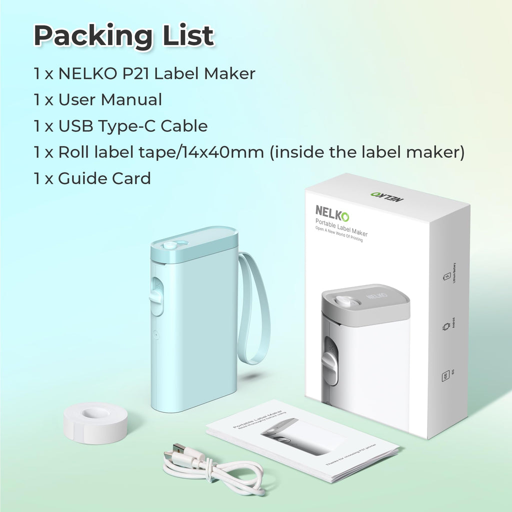Nelko Label Maker Machine with Tape, P21 Bluetooth Label Printer, Wireless Mini Label Makers with Multiple Templates for School Office Home, White
