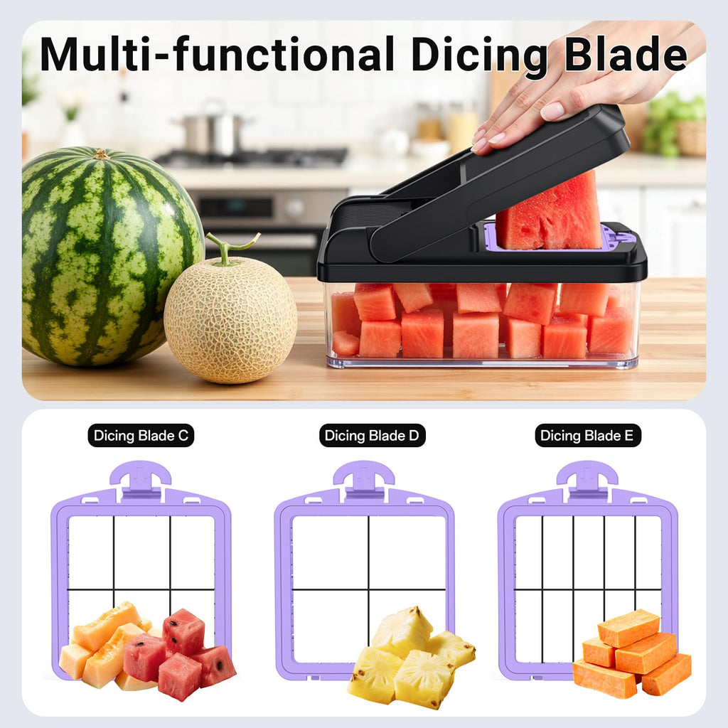 SpaceHacks 12-in-1 Vegetable Chopper, Kitchen Gadgets with 7 Blades, Veggie, Food, Onion Chopper, Cucumber Slicer, Versatile Mandoline, Includes Egg Separator & Finger Guard, Gray