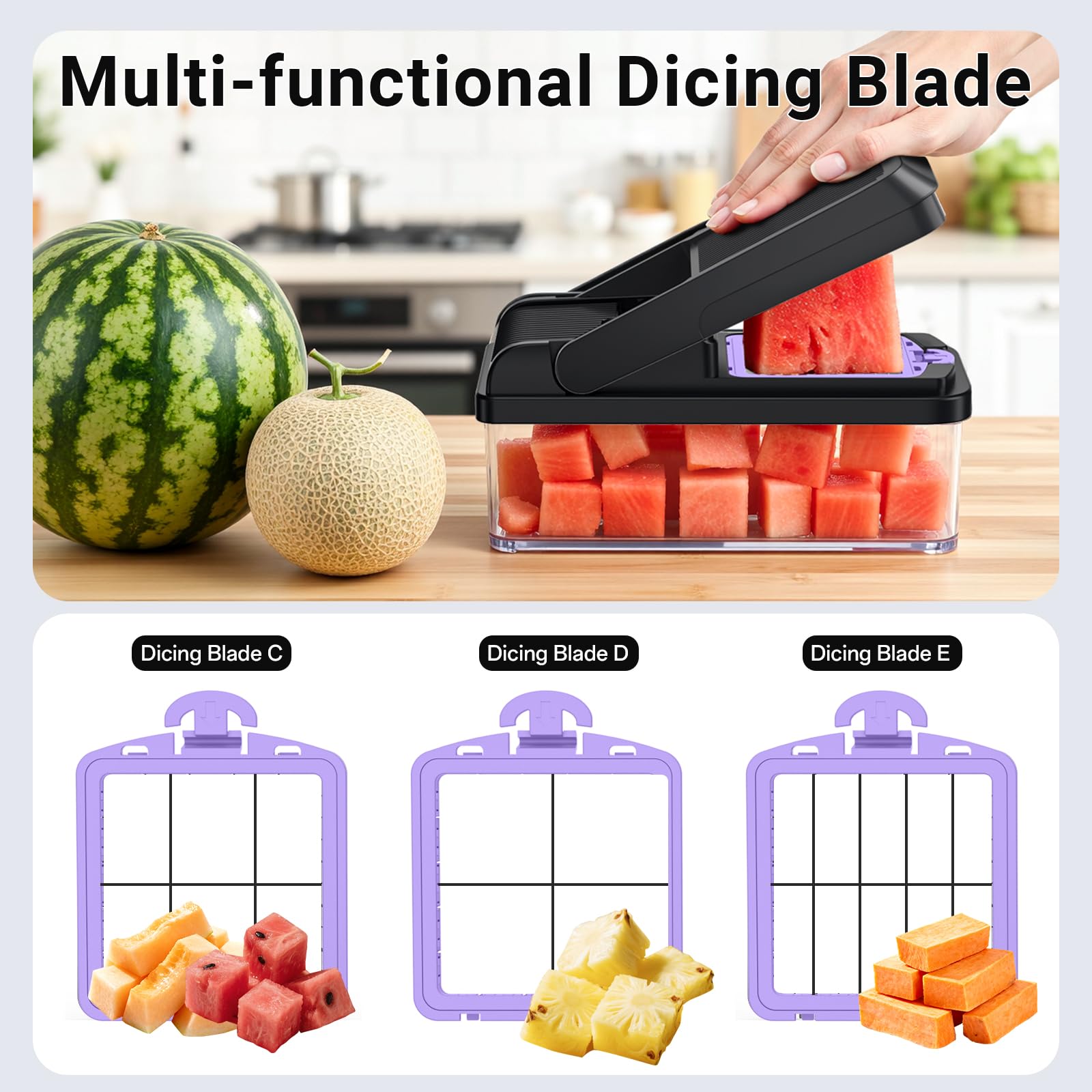 SpaceHacks 12-in-1 Vegetable Chopper, Kitchen Gadgets with 7 Blades, Veggie, Food, Onion Chopper, Cucumber Slicer, Versatile Mandoline, Includes Egg Separator & Finger Guard, Gray
