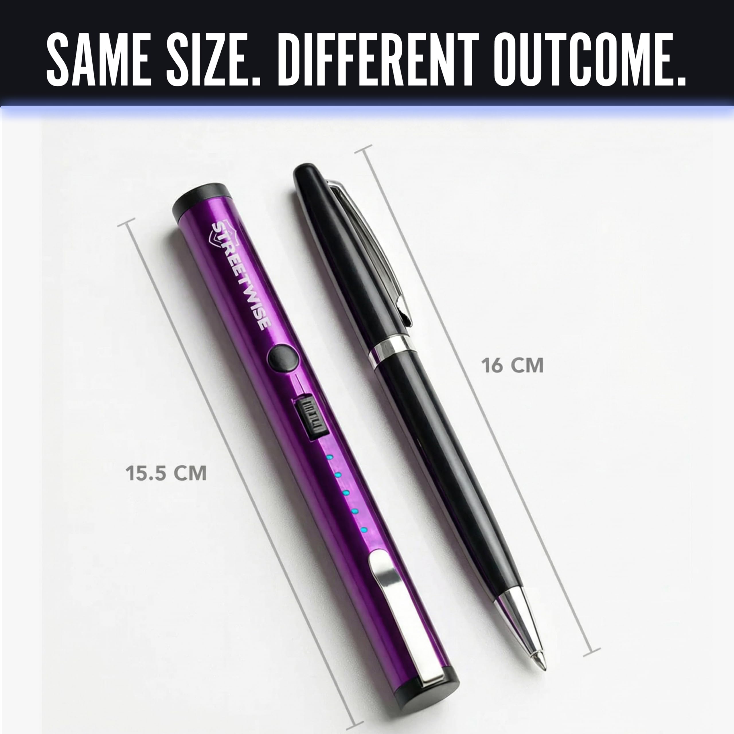 Streetwise Pain Pen 25,000,000 Volts Stun Gun for Self Protection - Tactical Stun Pen for Women and Men, USB Rechargeable, Battery Indicator, Durable Clip, Compact and Concealable for Protection