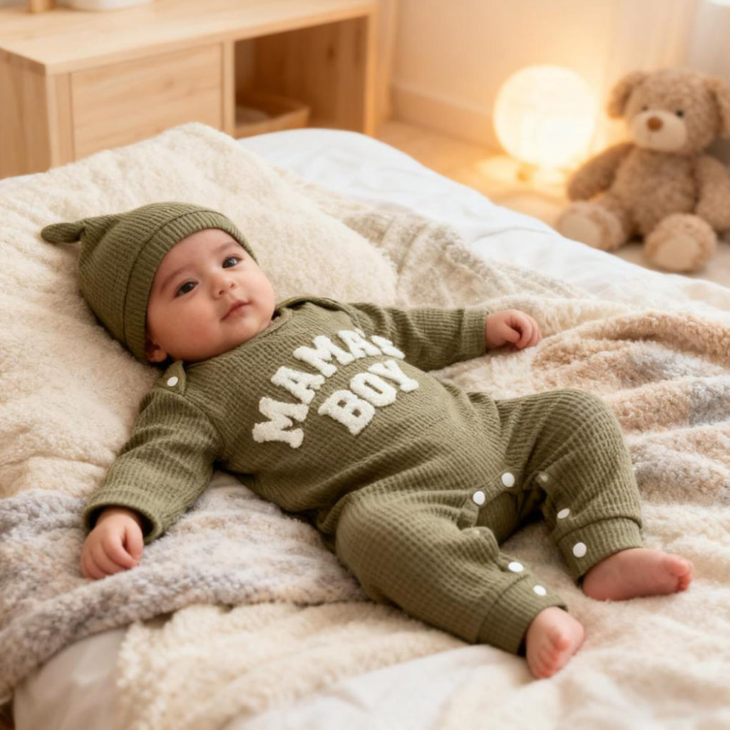 GRNSHTS Newborn Baby Boy Romper Coming Home Outfits Letter Print Bodysuit Jumpsuit+Hat+Gloves 3PCS Clothes Set