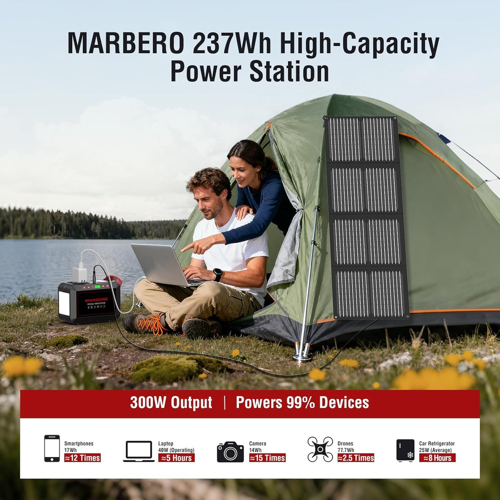 MARBERO Portable Power Station 88Wh Camping Lithium Battery Solar Generator Fast Charging with AC Outlet 120W Peak Power Bank(Solar Panel Optional) for Home Backup Outdoor Emergency RV Van Hunting