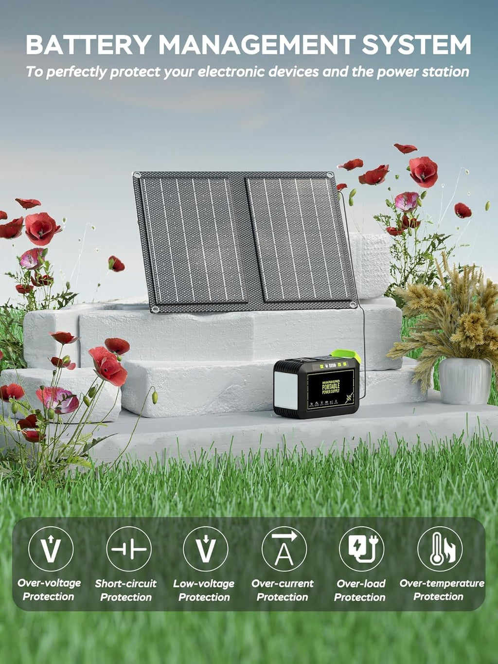 MARBERO Portable Power Station 88Wh Camping Lithium Battery Solar Generator Fast Charging with AC Outlet 120W Peak Power Bank(Solar Panel Optional) for Home Backup Outdoor Emergency RV Van Hunting