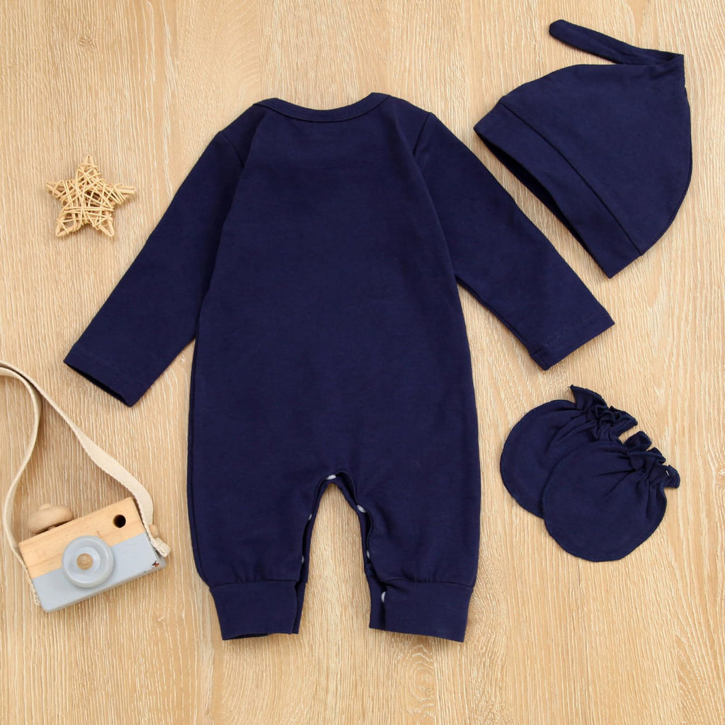 GRNSHTS Newborn Baby Boy Romper Coming Home Outfits Letter Print Bodysuit Jumpsuit+Hat+Gloves 3PCS Clothes Set