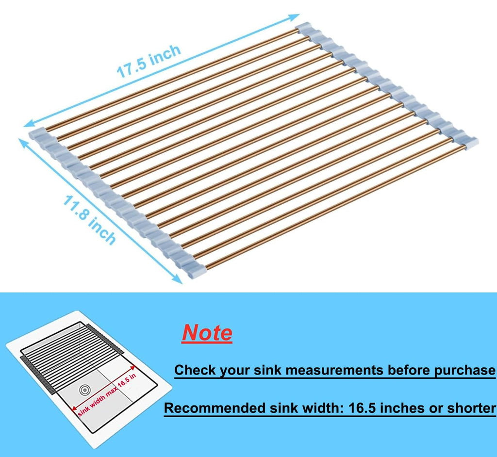 Seropy Roll Up Dish Drying Rack, Over The Sink Dish Drying Rack Kitchen Rolling Dish Drainer, Foldable Sink Rack Mat Stainless Steel Wire Dish Drying Rack for Kitchen Sink Counter Storage 17.5x11.8