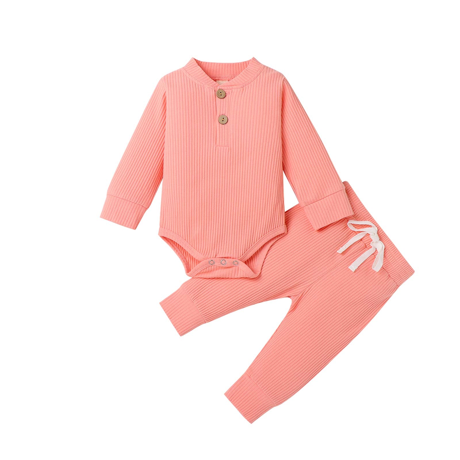 Newborn Baby Boy Girl Clothes Ribbed Knitted Cotton Long Sleeve Romper Long Pants Solid Color Fall Winter Outfits