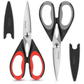 iBayam Kitchen Scissors All Purpose Heavy Duty 2 Pack with Protective Sheath, Stainless Steel Shears Kitchen Utensils Set for Cutting Food Cooking Meat Poultry Dishwasher Safe Soft Comfort-Grip