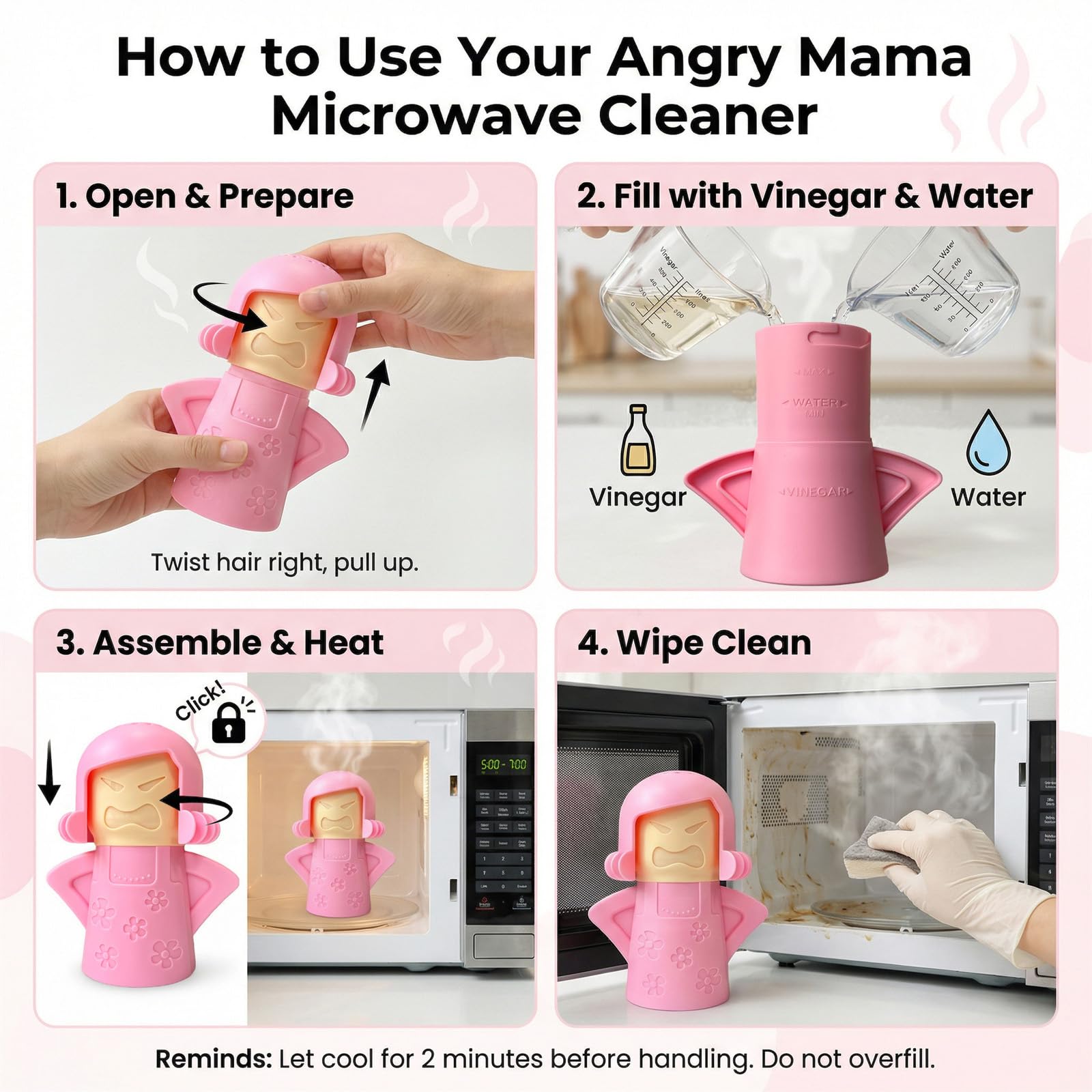 Angry Mama Microwave Oven Steam Cleaner, Angry Mom Microwave Cleaner, Just Add Vinegar and Water, Cut Cleaning Time by Half (Green)