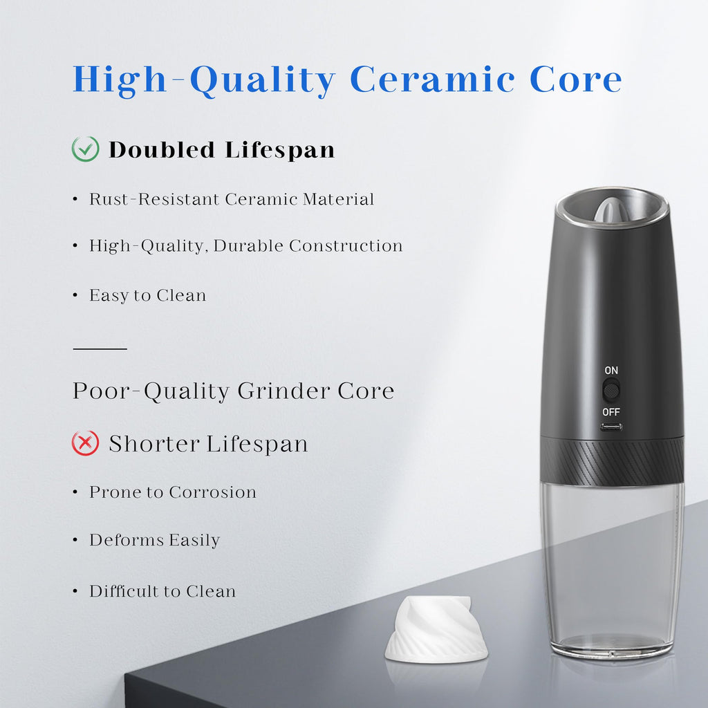 UNNEES Gravity Electric Salt and Pepper Grinder set of 2, Automatic Salt And Pepper Grinder Set, Adjustable Roughness, Battery Powered, LED Light, 2 Pack, (Black)