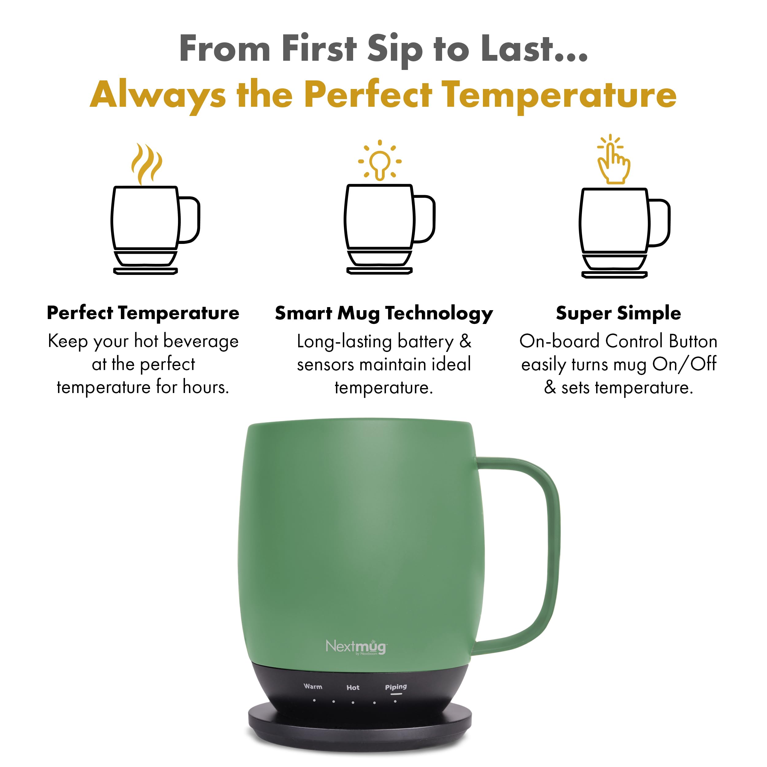Nextmug - Temperature-Controlled, Self-Heating Coffee Mug (Slate Blue - 14 oz.)