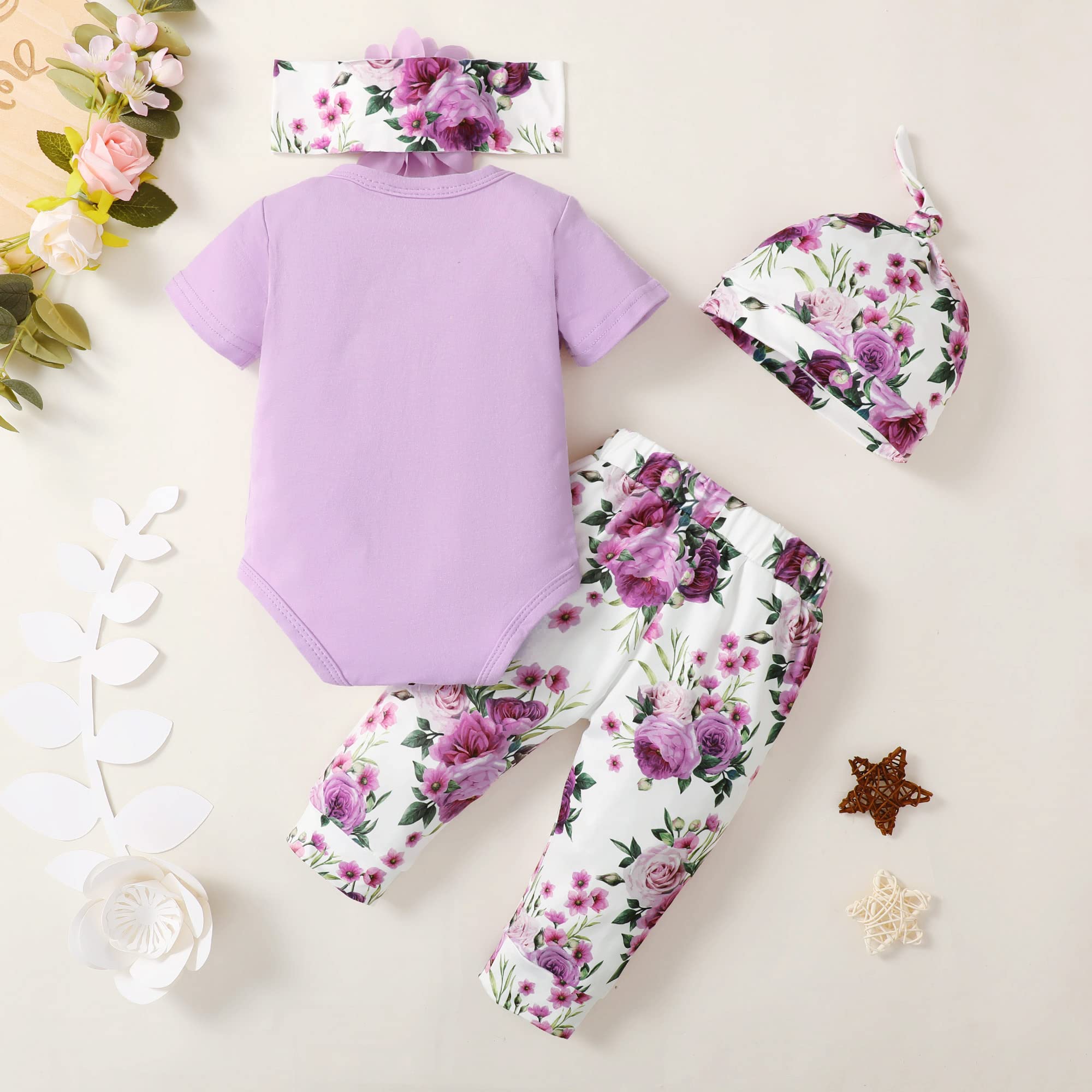 Renotemy Newborn Infant Baby Girl Clothes Summer Outfits Infant Romper Pants Cute Toddler Girl Clothes Gift Set