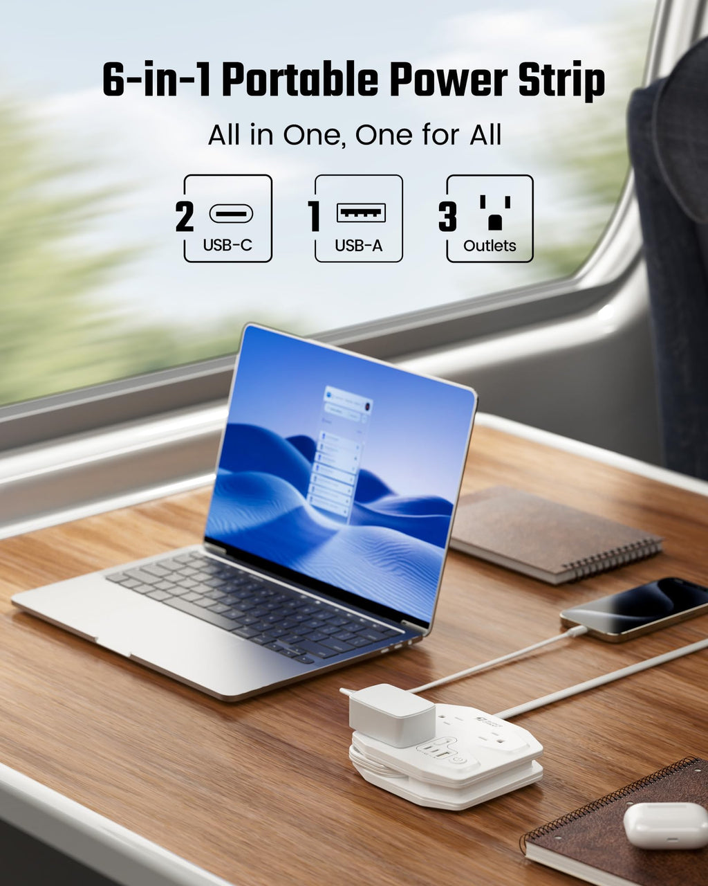 10Ft Extension Cord with Multiple Outlets, Flat Plug Surge Protector Power Strip 10 Ft Long Cord, 8 Outlets & 4 USB Ports (2 USB C), Desk Charging Station for Home Office, College Dorm Room Essentials