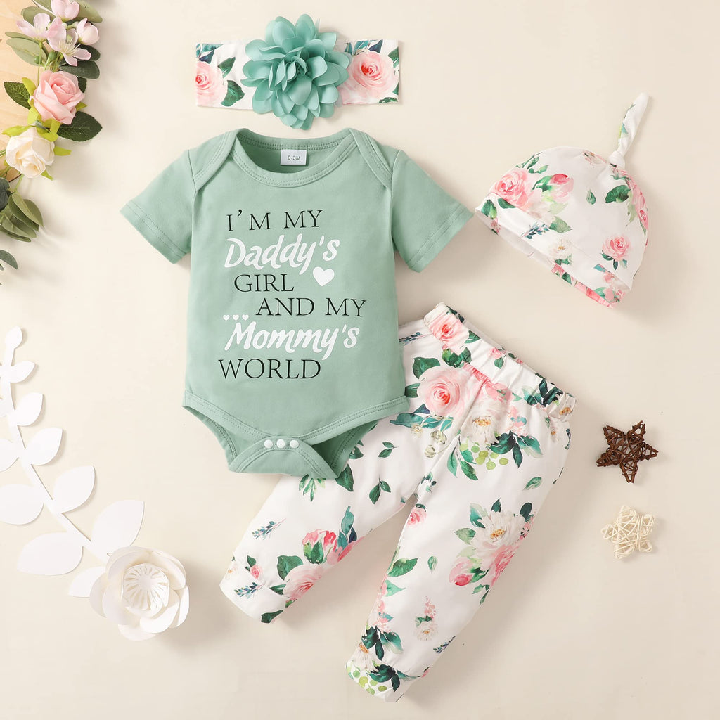 Renotemy Newborn Infant Baby Girl Clothes Summer Outfits Infant Romper Pants Cute Toddler Girl Clothes Gift Set