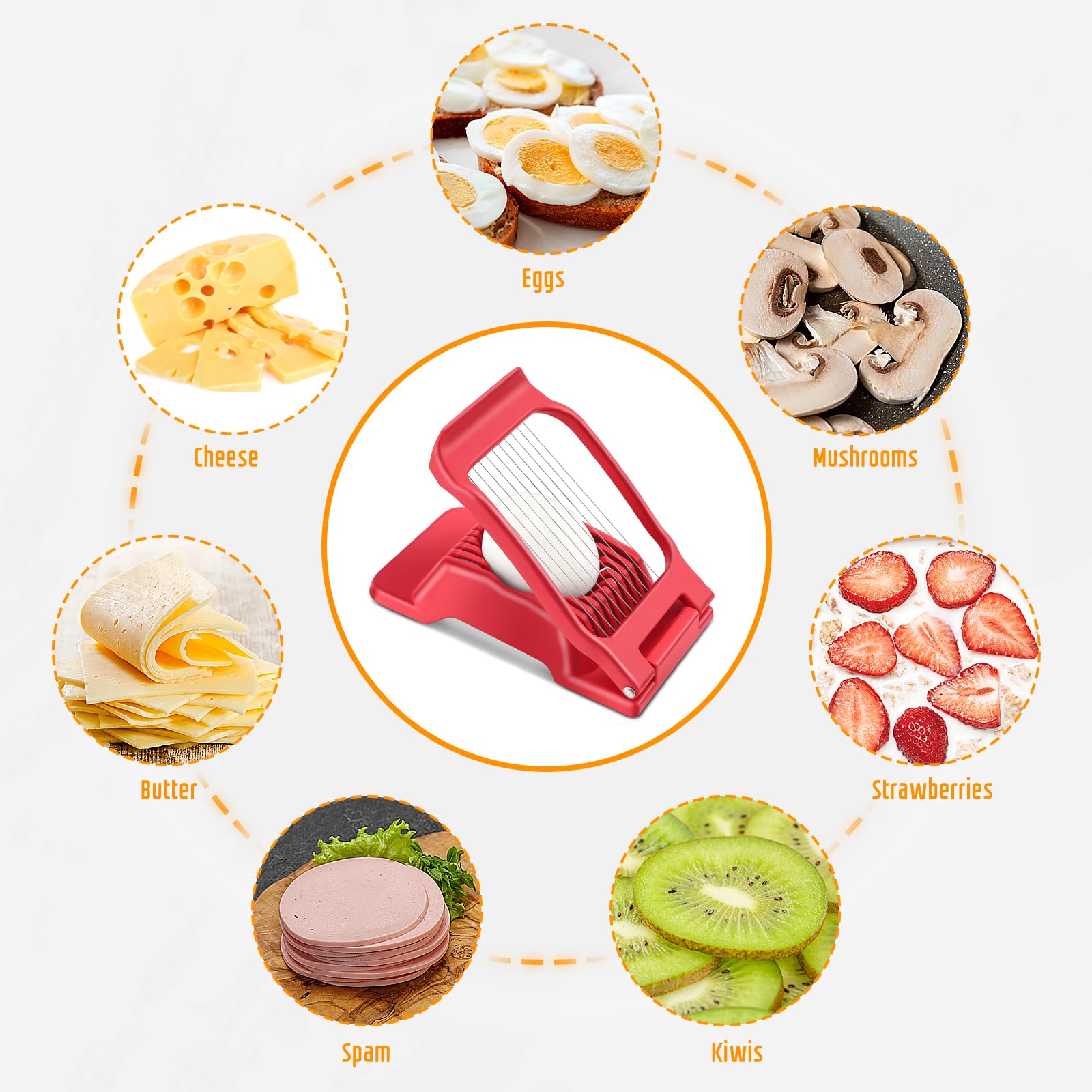 Egg Slicer for Hard Boiled Eggs, Stainless Steel Wire, Multipurpose Heavy Duty Aluminium Egg Cutter Dishwasher Safe for Egg, Salads & Sandwiches, Strawberries, Mushrooms & Soft Cheese, Fruit, Sliver