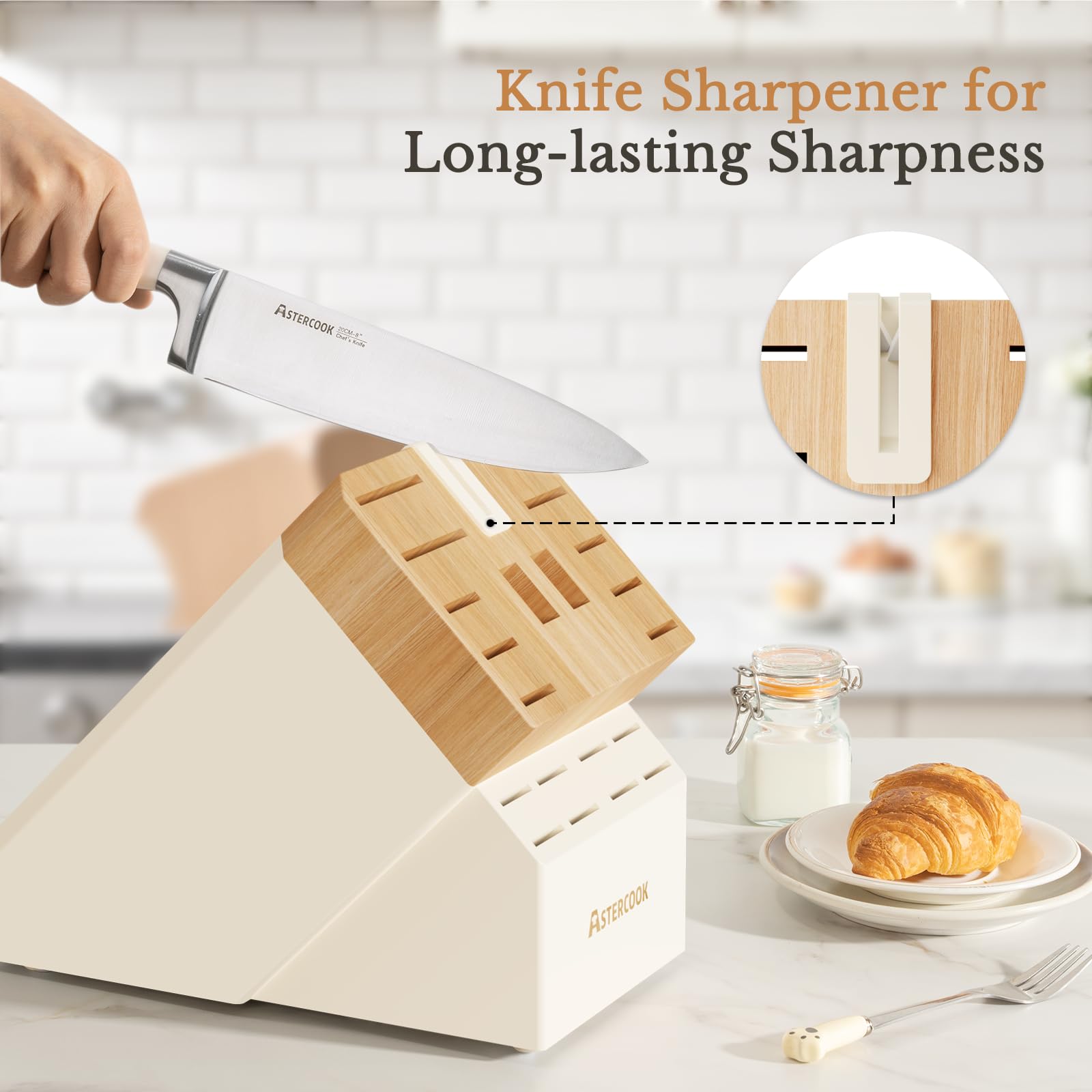 Knife Set,Astercook Kitchen Knife Set with Block 14-Piece Full Tang Stainless Steel Knives with Sharpener Dishwasher Safe and Anti-Slip Ergonomic Handle Utensils Set