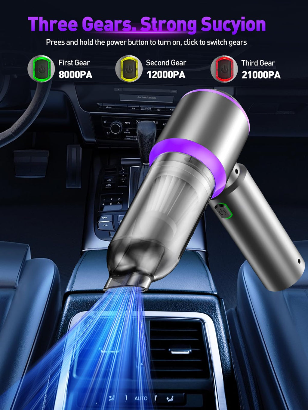 Vacuum/Air Duster 80,000RPM Super Power Mini Car Vacuum Cleaner 4-in-1 air Blower Gun Air Duster & Air Blower & Pump Hand Electric air Duster Handheld dust Blower Blower Cordless (Purple)