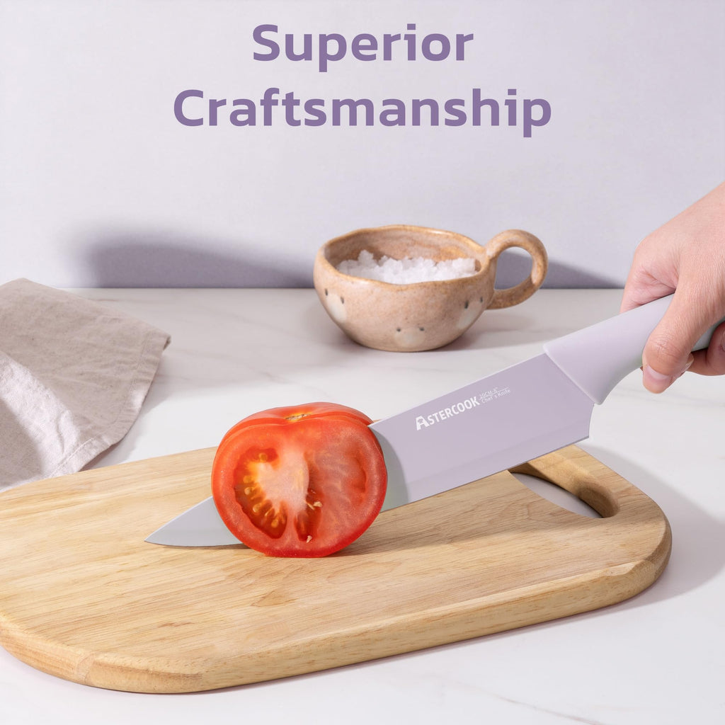 Astercook Knife Set, 13 Pieces Kitchen Knives Set with Healthy Anti-Rust Coating, Dishwasher Safe, Stainless Steel Chef Knife Sets with 6 Blade Guards, Perfect Holiday Gifts for Kitchen