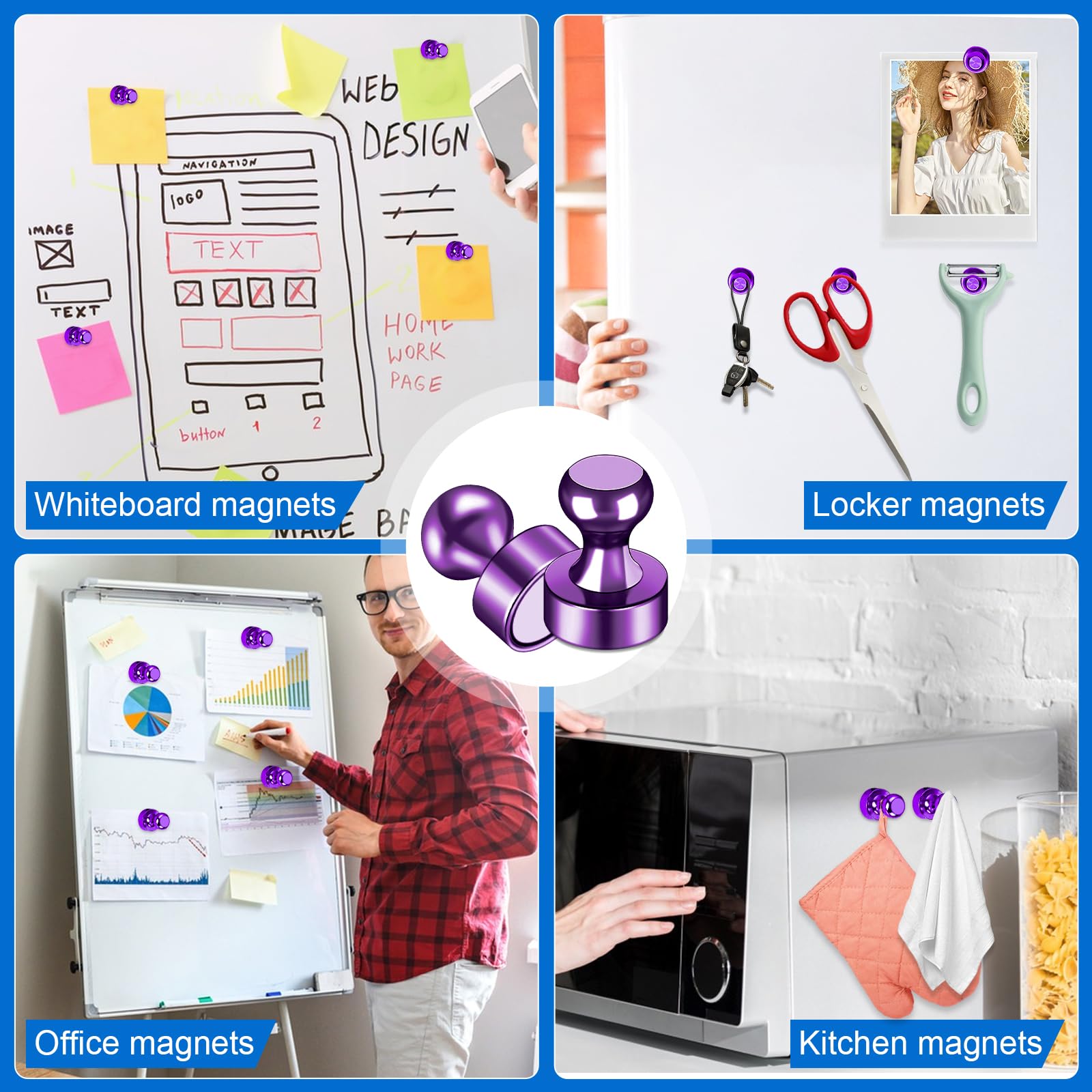 LOVIMAG Fridge Magnets 12Pcs Refrigerator Whiteboard Small Strong Magnet Classroom Kitchen Accessories Decorative Locker Set Decor Must Haves Office Calendar Refrigerador Magnetic Cute Crafts Black