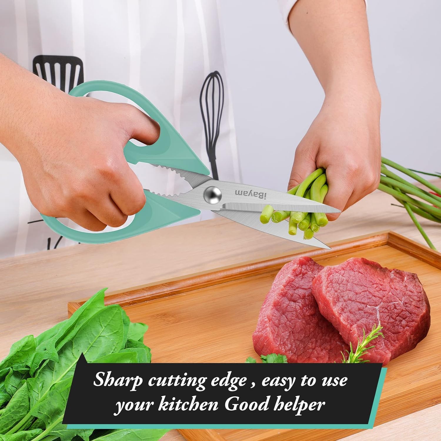 iBayam Kitchen Scissors All Purpose Heavy Duty 2 Pack with Protective Sheath, Stainless Steel Shears Kitchen Utensils Set for Cutting Food Cooking Meat Poultry Dishwasher Safe Soft Comfort-Grip