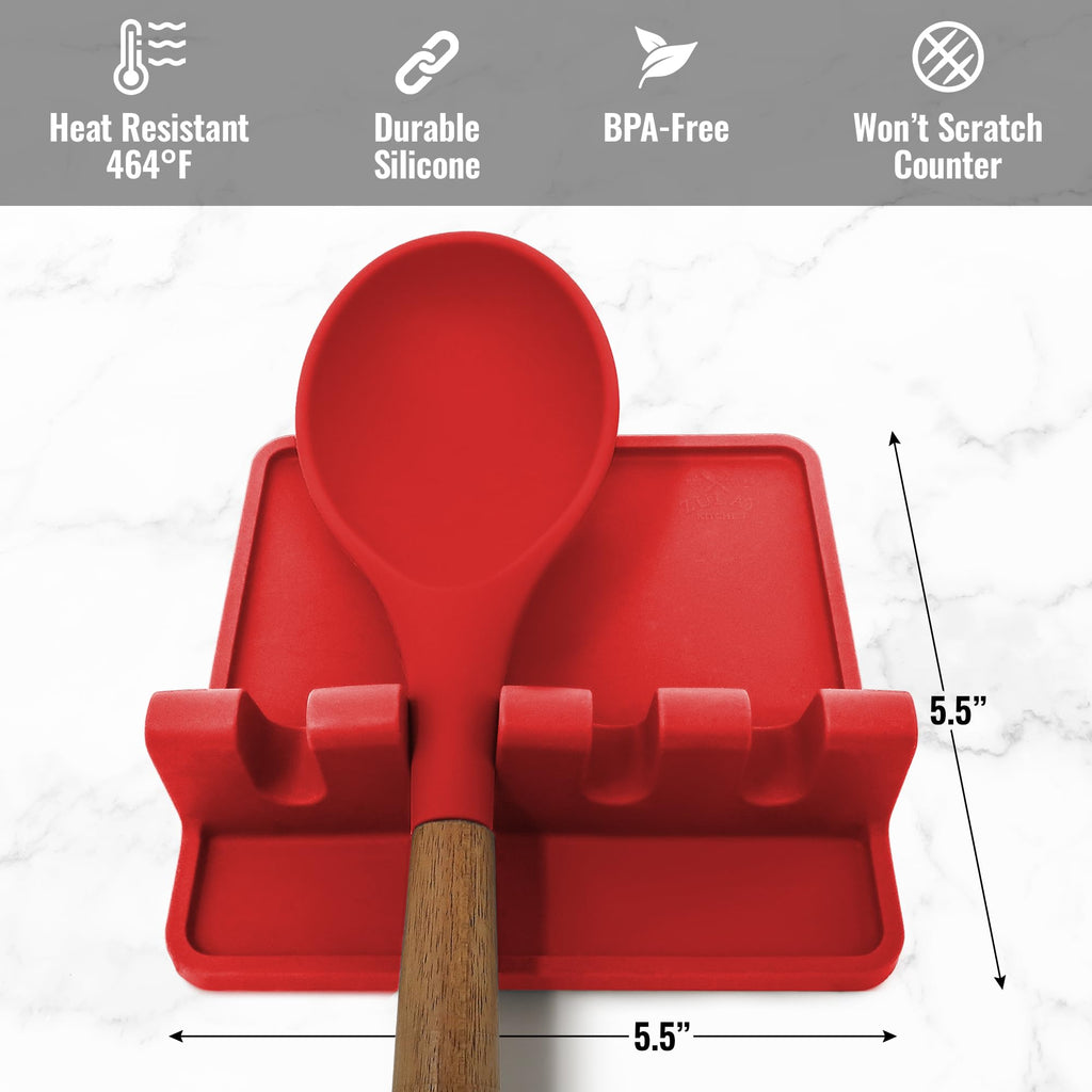 Zulay Kitchen Spoon Rest for Multiple Utensils High Heat-Resistant Silicone Drip Pad, BPA-Free Spoon Holder for Stove Top, Kitchen Gadget Holder for Ladles, Tongs, Cooking Spatula - Makes Great Gift