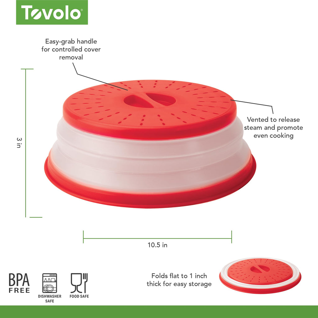 Tovolo Microwave Splatter Cover for Food, Medium (Charcoal) - Collapsible & Vented Silicone Splatter Guard Lid - Microwave Plate & Dish Cover with Handle - BPA-Free Kitchen Gadget for Meal Prep