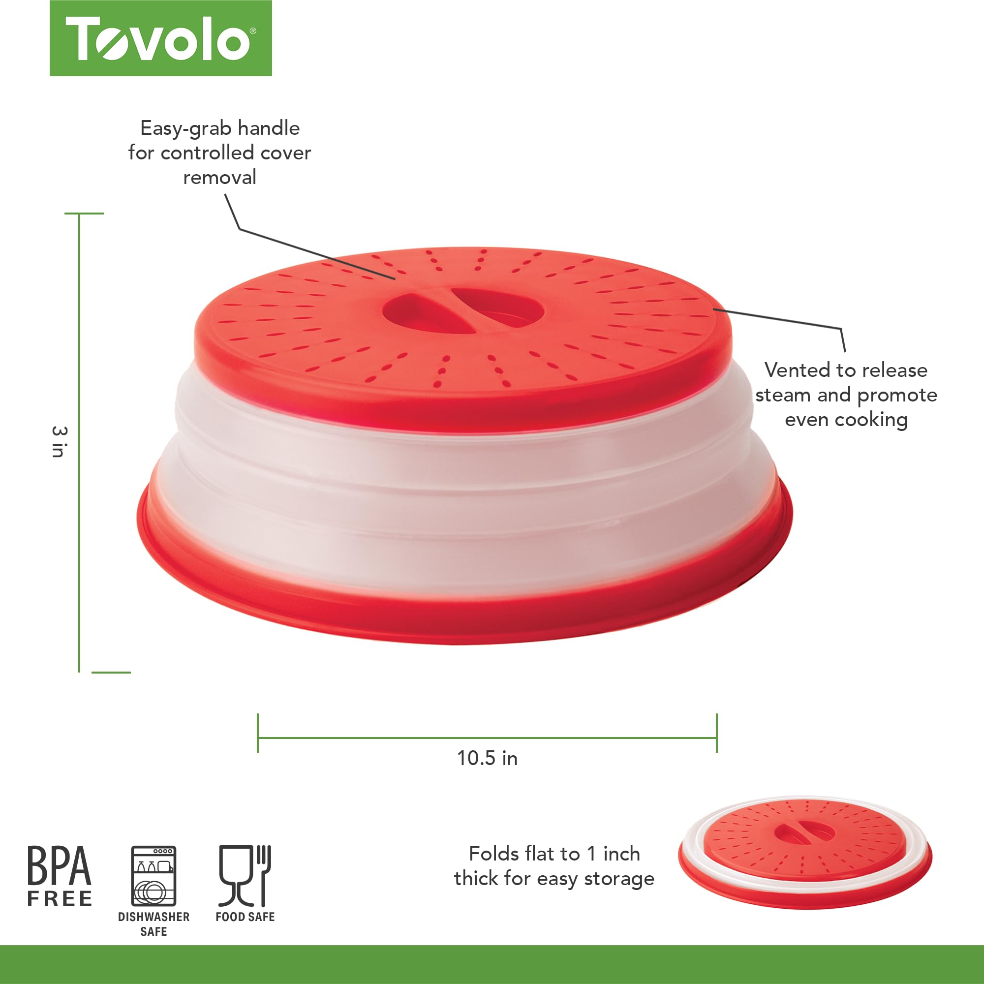 Tovolo Microwave Splatter Cover for Food, Medium (Charcoal) - Collapsible & Vented Silicone Splatter Guard Lid - Microwave Plate & Dish Cover with Handle - BPA-Free Kitchen Gadget for Meal Prep