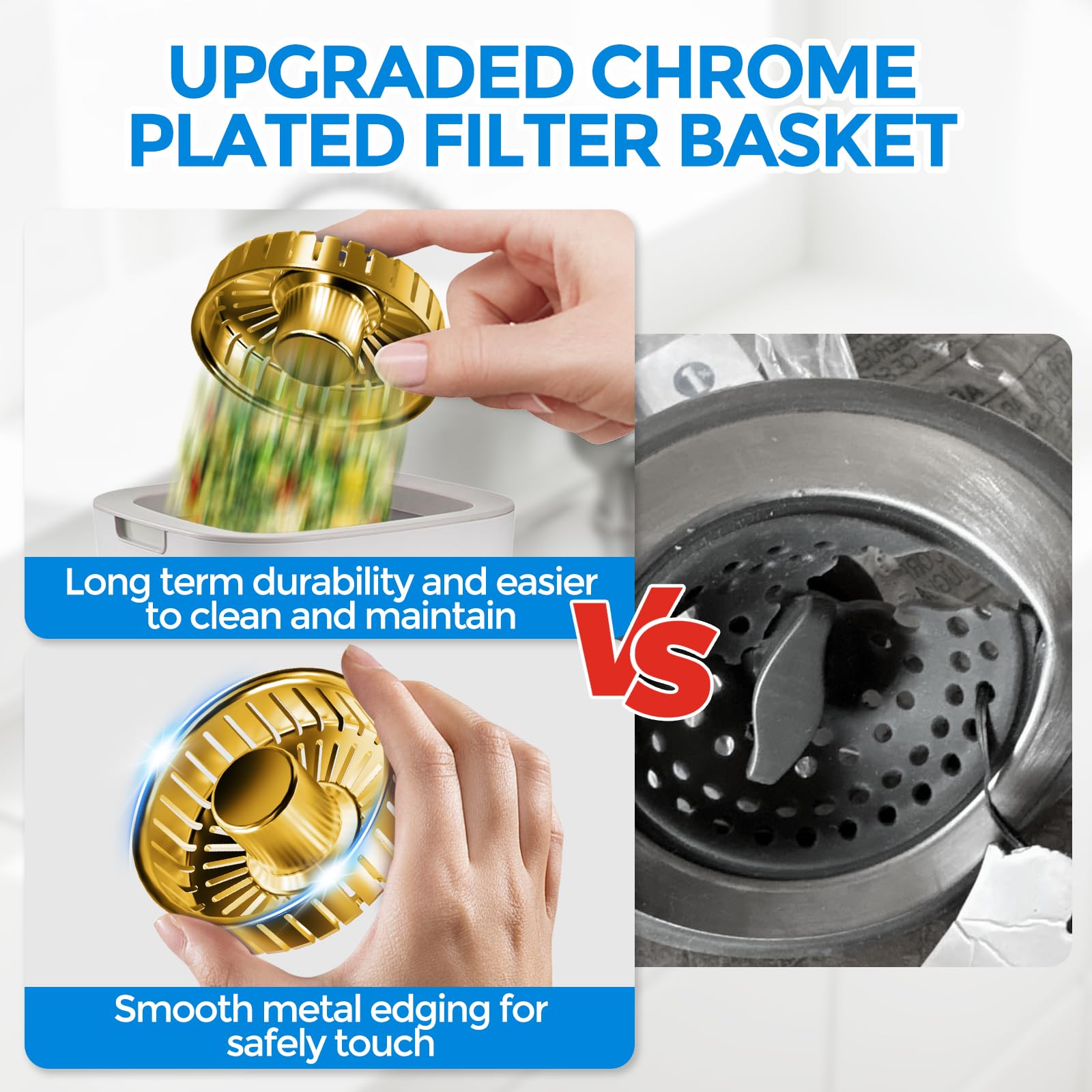 Sink Drain Strainer - Sink Stopper Kitchen Drain, 3 in 1 Kitchen Sink Drain Strainer with Anti-Clogging Basket, Kitchen Gadgets Clearance Sink Accessories, Fit US Standard 3-1/2'' Sink Hole, Silver