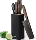 Astercook Knife Set, 6-Piece Kitchen Knife Set with Block, High Carbon Stainless Steel Ultra Sharp Kitchen Knives, Wood Grain Handle, Dishwasher Safe Knife Block Set, Black, Mothers Day Gifts