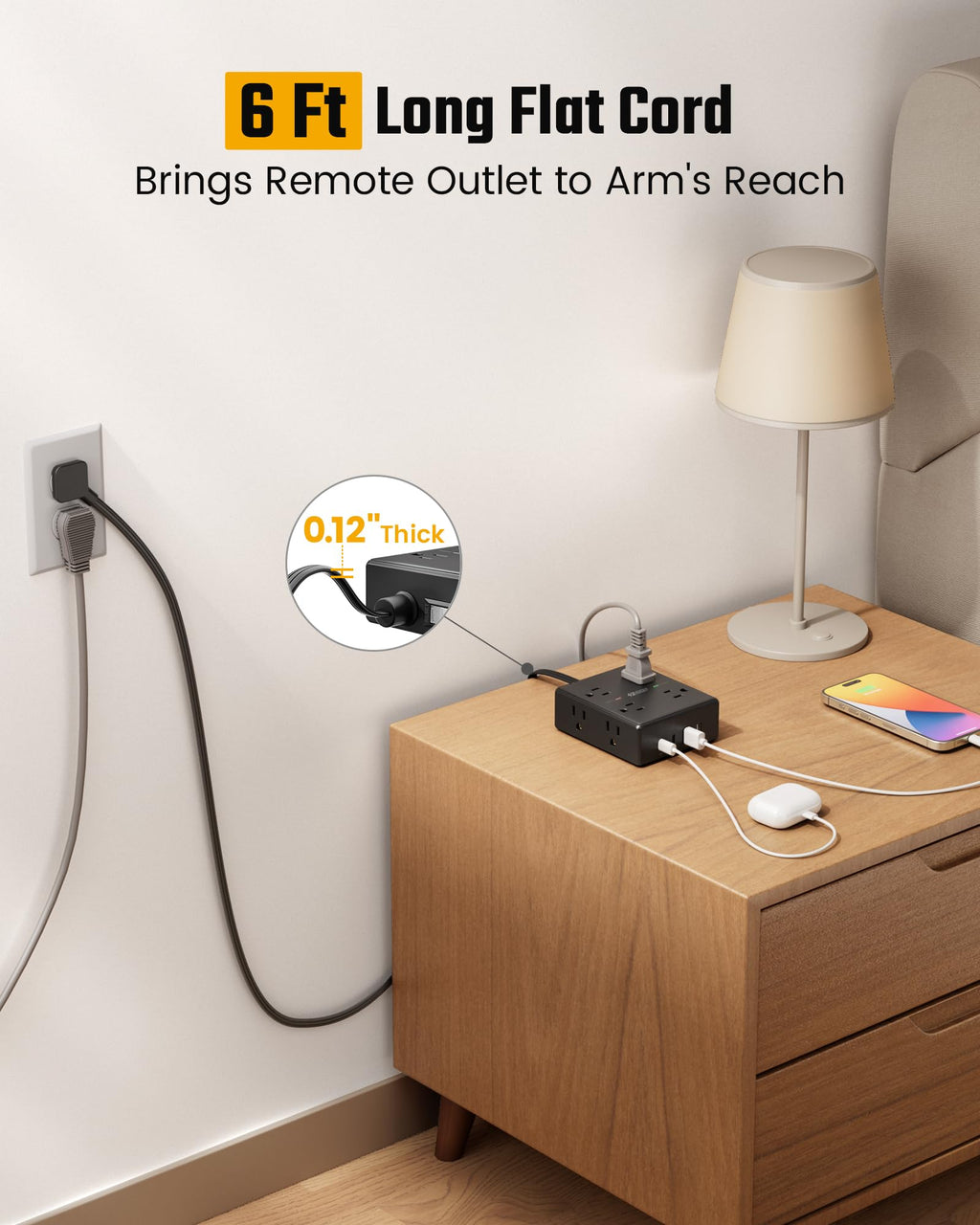 10Ft Extension Cord with Multiple Outlets, Flat Plug Surge Protector Power Strip 10 Ft Long Cord, 8 Outlets & 4 USB Ports (2 USB C), Desk Charging Station for Home Office, College Dorm Room Essentials