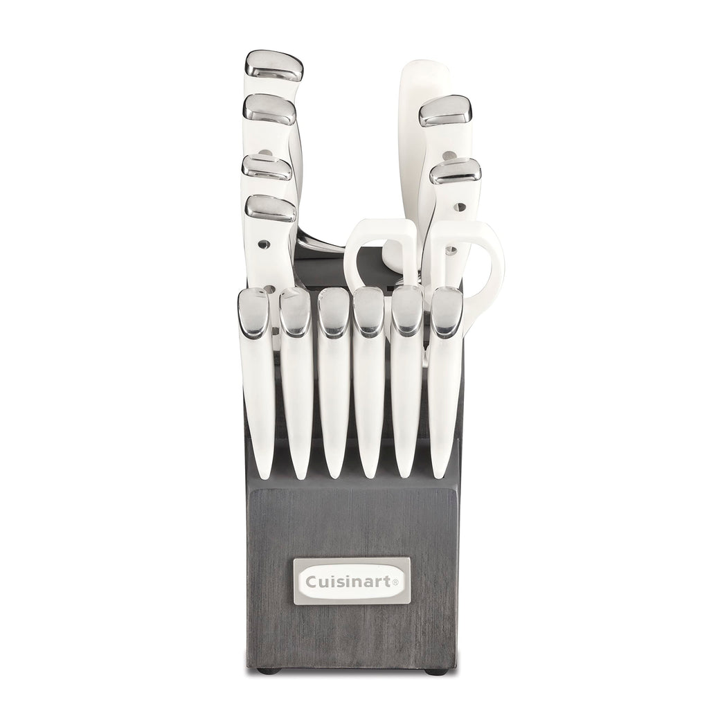 Cuisinart 15-Piece Knife Set with Block, High Carbon Stainless Steel, Forged Triple Rivet, White, C77WTR-15P