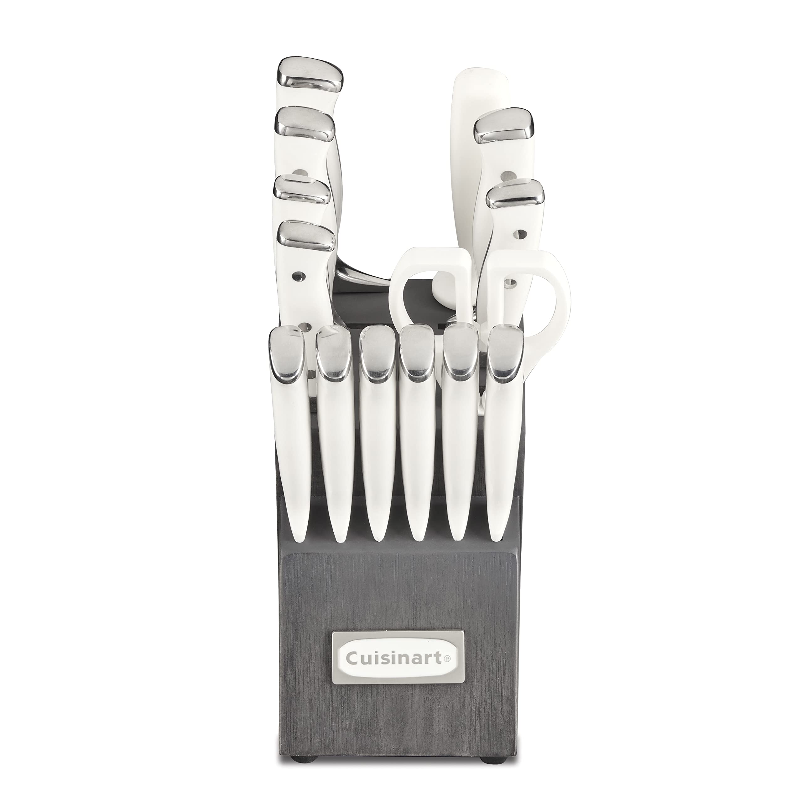 Cuisinart 15-Piece Knife Set with Block, High Carbon Stainless Steel, Forged Triple Rivet, White, C77WTR-15P