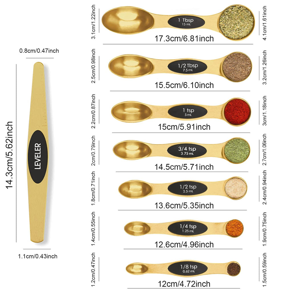 Magnetic Measuring Spoons Set Stainless Steel with Leveler, Stackable Metal Tablespoon Measure Spoon for Baking, Cups and Spoon Set Kitchen Gadgets Apartment Essentials Fits in Spice Jars