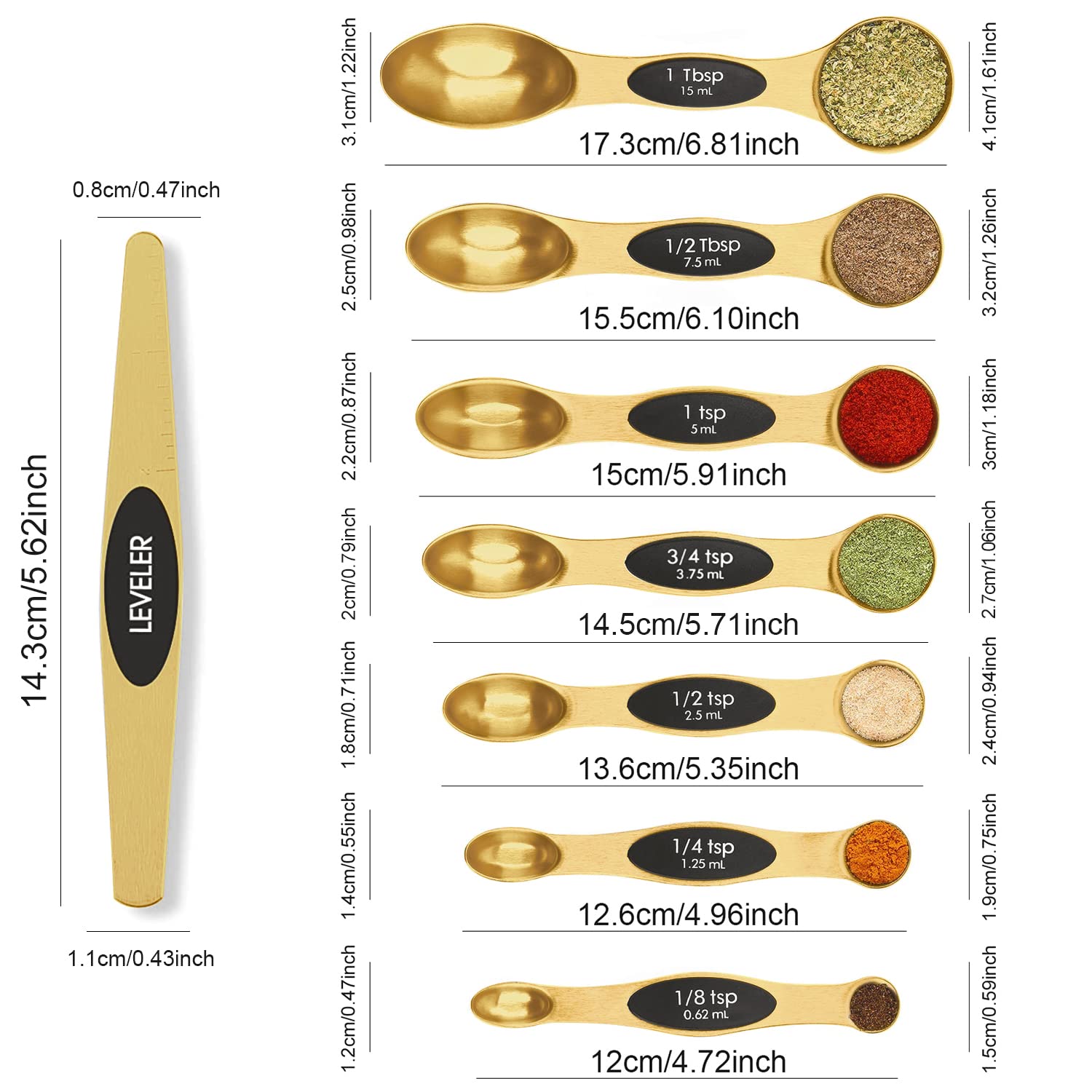 Magnetic Measuring Spoons Set Stainless Steel with Leveler, Stackable Metal Tablespoon Measure Spoon for Baking, Cups and Spoon Set Kitchen Gadgets Apartment Essentials Fits in Spice Jars