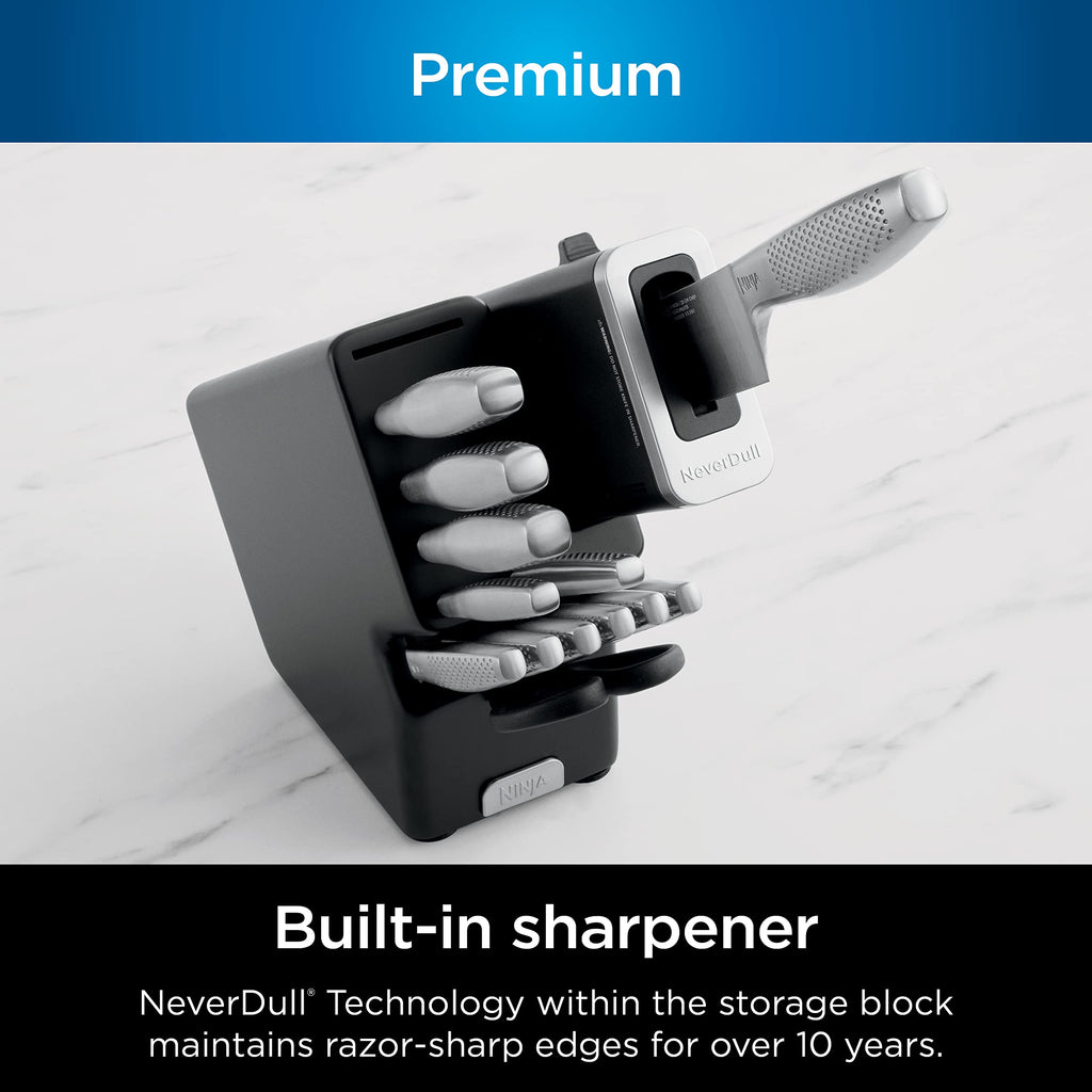 Ninja K32017 Foodi NeverDull Premium Knife System, 17 Piece Knife Block Set with Built-in Sharpener, German Stainless Steel Knives, Black