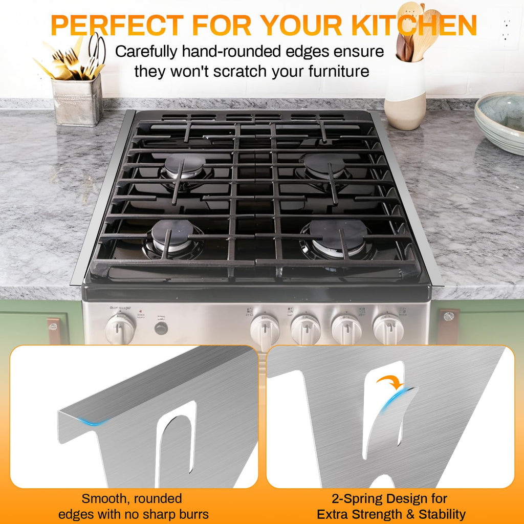 Stainless Steel Stove Gap Covers,Stove Gap Filler, Range Trim Kit, Stove Gap Guards, Heat Resistant and Easy to Clean, Easy retractable Length 13.8" to 27.5", Width 0.79",Black(2PCS)