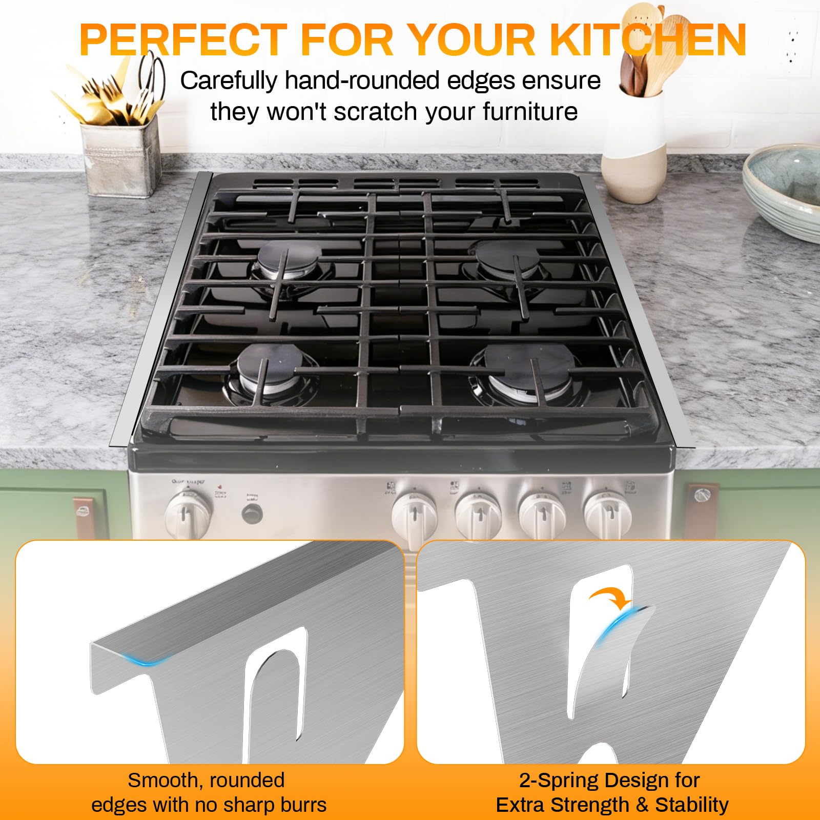 Stainless Steel Stove Gap Covers,Stove Gap Filler, Range Trim Kit, Stove Gap Guards, Heat Resistant and Easy to Clean, Easy retractable Length 13.8" to 27.5", Width 0.79",Black(2PCS)