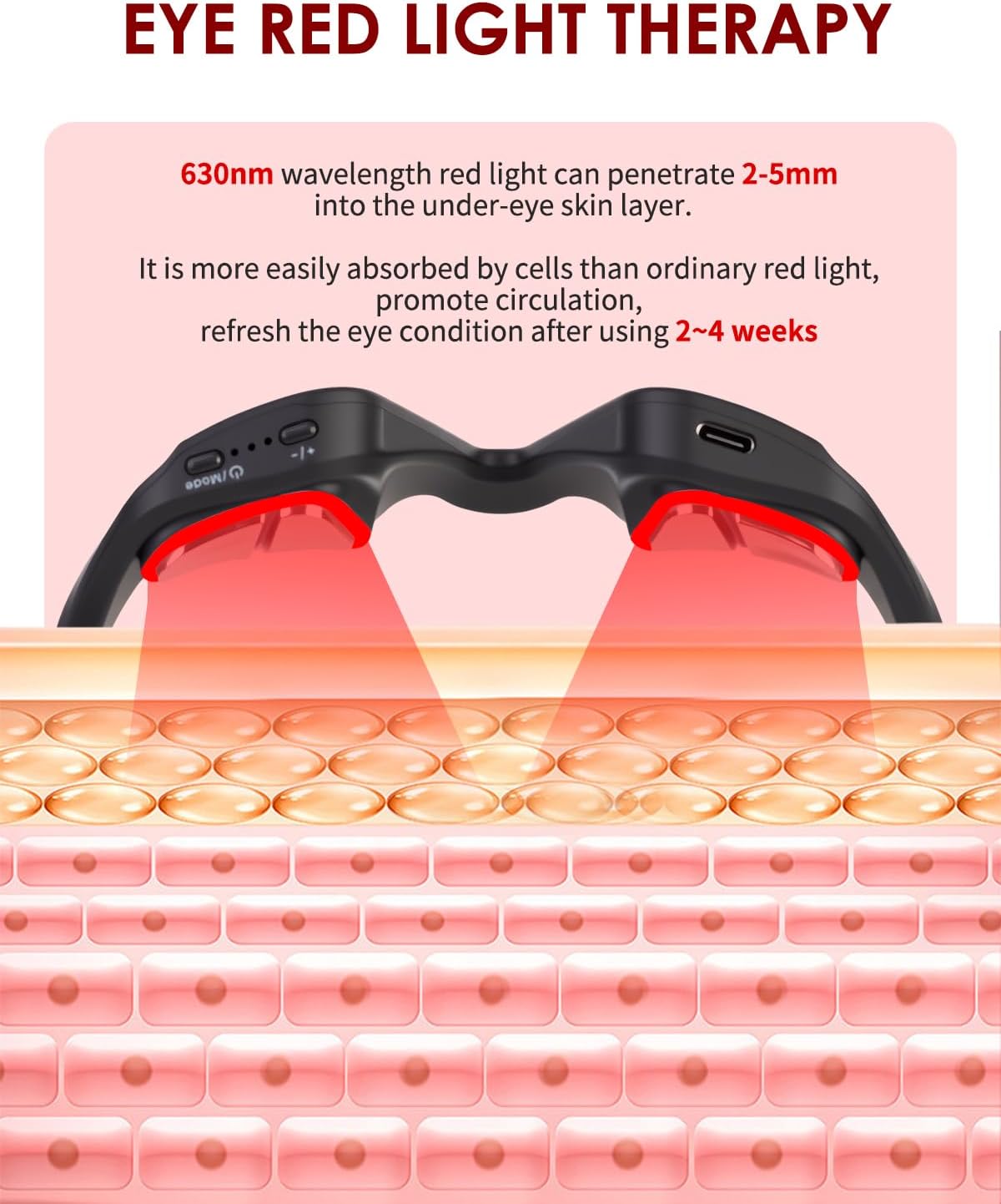 UTK Under Eye Red Light Therapy Device, 630nm Red Light Glasses for Eye Bags, Dark Circles, Puffiness, Rechargeable & 39g Ultra-Light, Gift for Women and Men (Black)