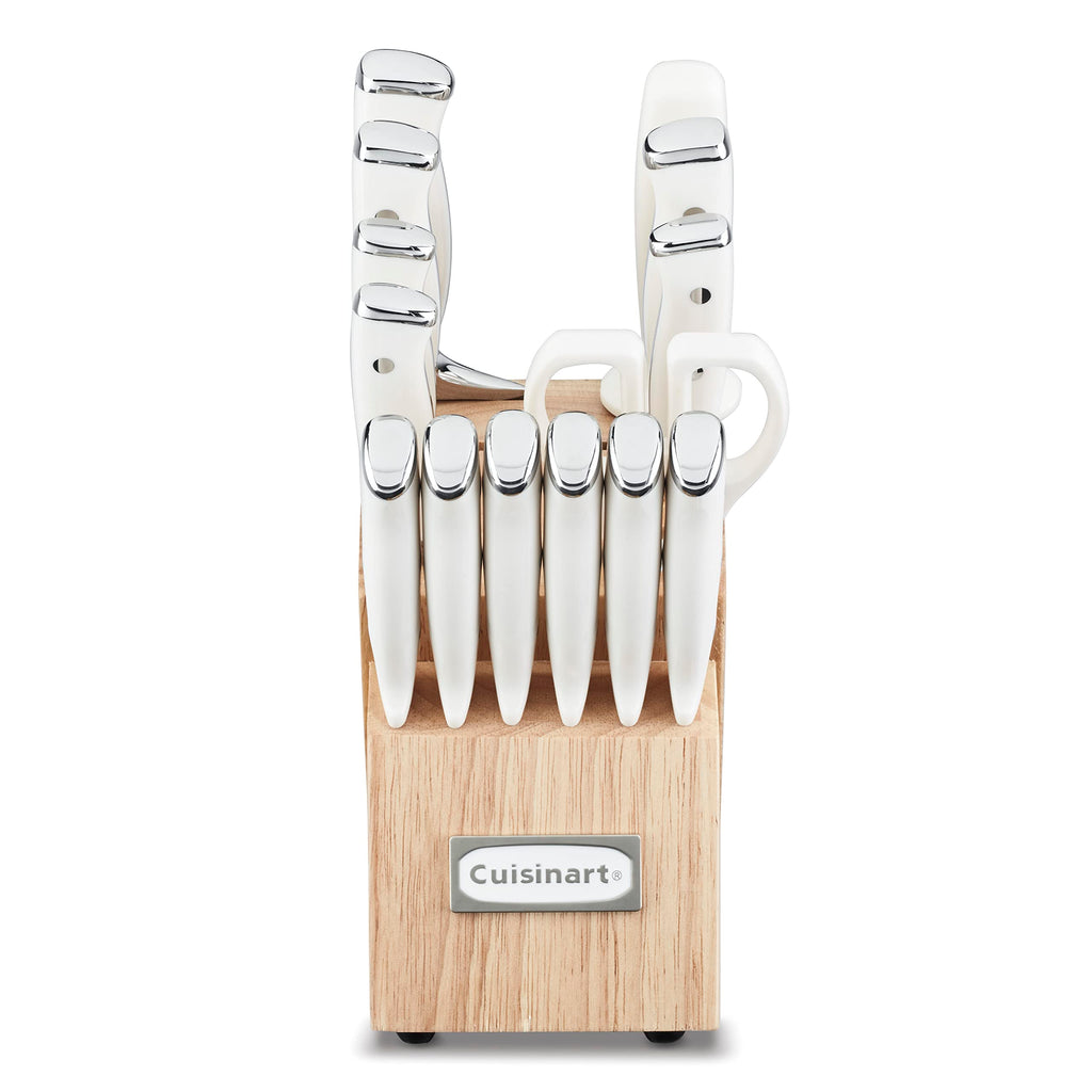 Cuisinart 15-Piece Knife Set with Block, High Carbon Stainless Steel, Forged Triple Rivet, White, C77WTR-15P