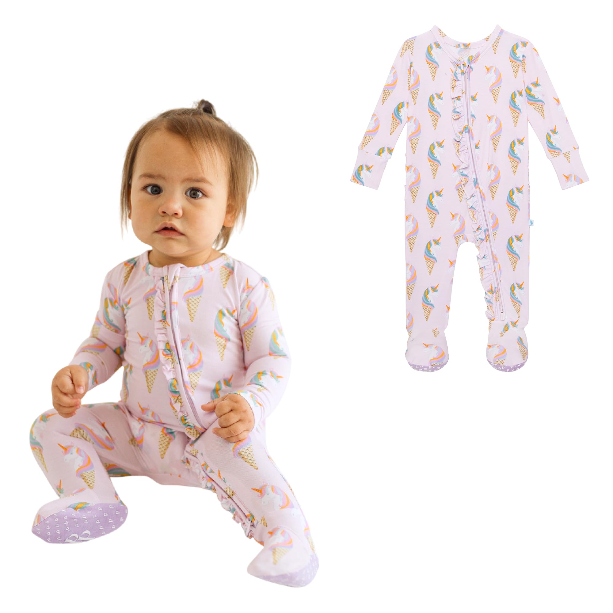 Posh Peanut Footie Pajamas for Baby Girls – Sleepers in Ultra-Soft Viscose from Bamboo with 2-Way Zipper & Ruffle Trim