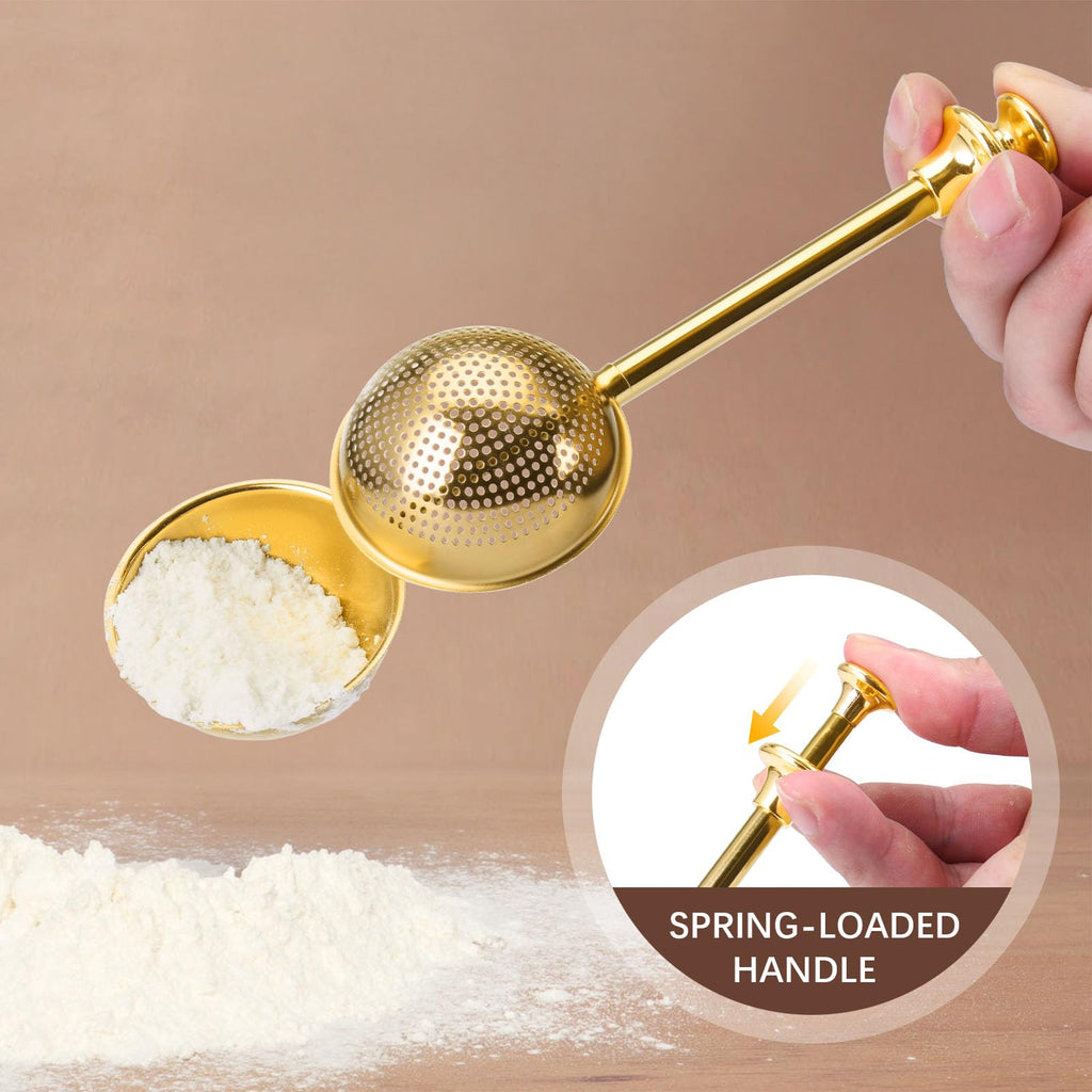HULISEN Flour Duster for Baking, One-Handed Operation, 304 Stainless Steel Powdered Sugar Shaker Duster, Pick Up and Dust Flour Sifter, Gift Package
