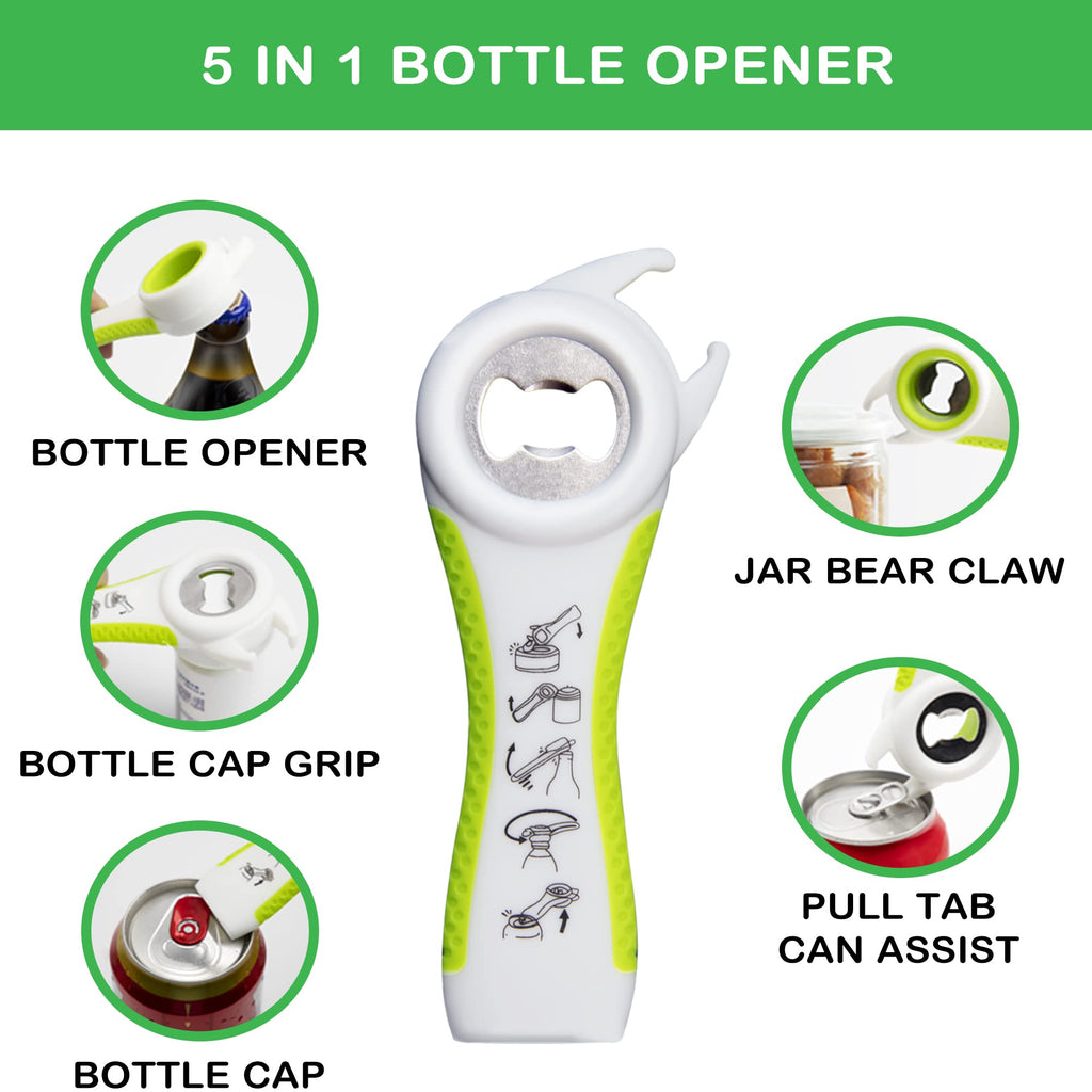 Jar Opener for Weak Hands, Seniors with Arthritis, 5 in 1 Multi Function Bottle Opener Lid Opener For Arthritic Hands with Non Slip Rubber Jar opener Gripper Pad(blue)