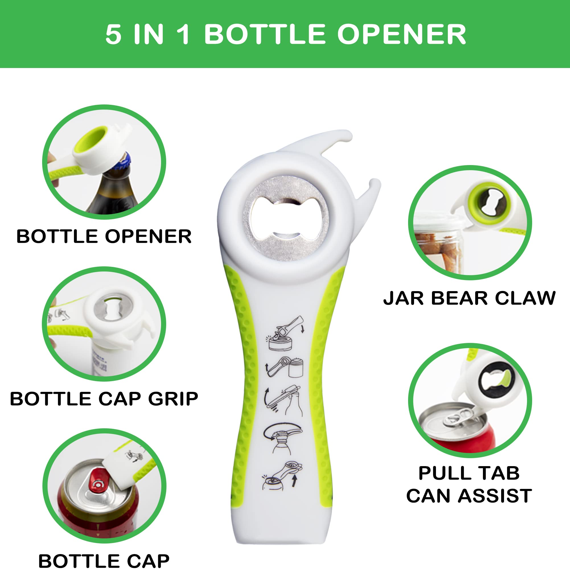 Jar Opener for Weak Hands, Seniors with Arthritis, 5 in 1 Multi Function Bottle Opener Lid Opener For Arthritic Hands with Non Slip Rubber Jar opener Gripper Pad(blue)