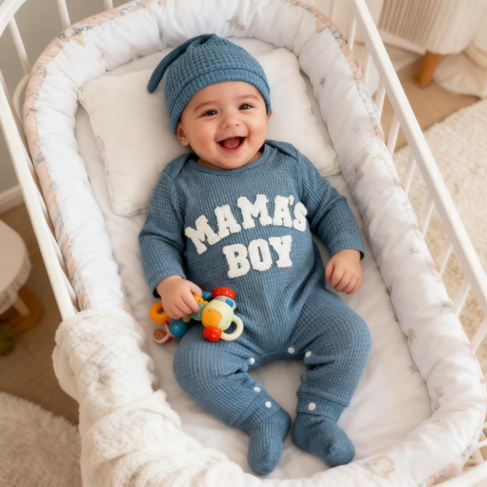 GRNSHTS Newborn Baby Boy Romper Coming Home Outfits Letter Print Bodysuit Jumpsuit+Hat+Gloves 3PCS Clothes Set