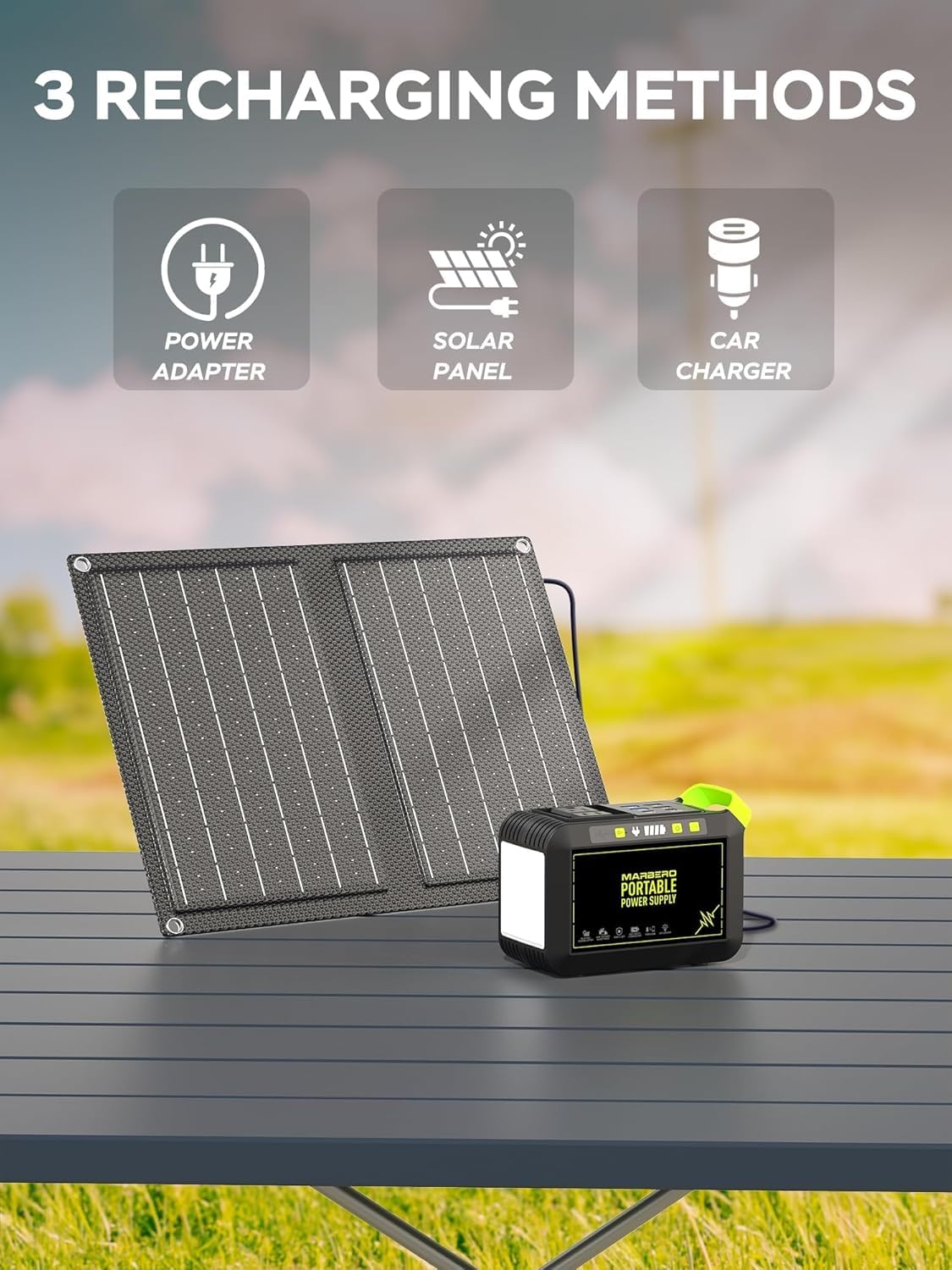 MARBERO Portable Power Station 88Wh Camping Lithium Battery Solar Generator Fast Charging with AC Outlet 120W Peak Power Bank(Solar Panel Optional) for Home Backup Outdoor Emergency RV Van Hunting