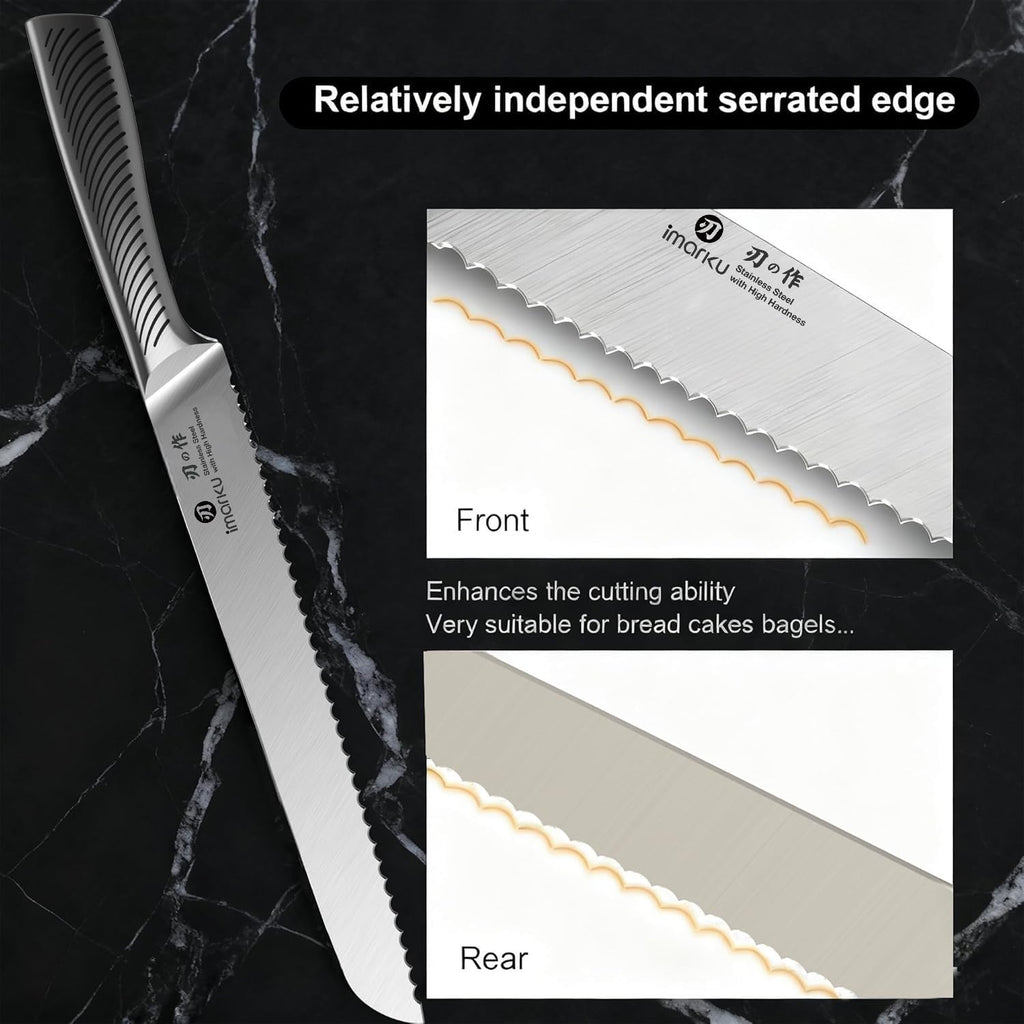 imarku 14-Piece Knife Set, Japanese Stainless Steel Knives Set for Kitchen, Full-Tang Gyutou Knife Sets with Block and Build-in Sharpener, Brown, Dishwasher Safe, House Warming Gifts for Mom