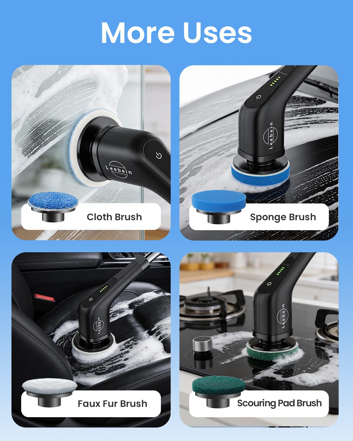 Leebein Electric Spin Scrubber, Cordless Cleaning Brush with 8 Replaceable Brush Heads, Tub and Floor Tile 360 Power Scrubber Dual Speed with Adjustable & Detachable Handle for Bathroom Kitchen Car