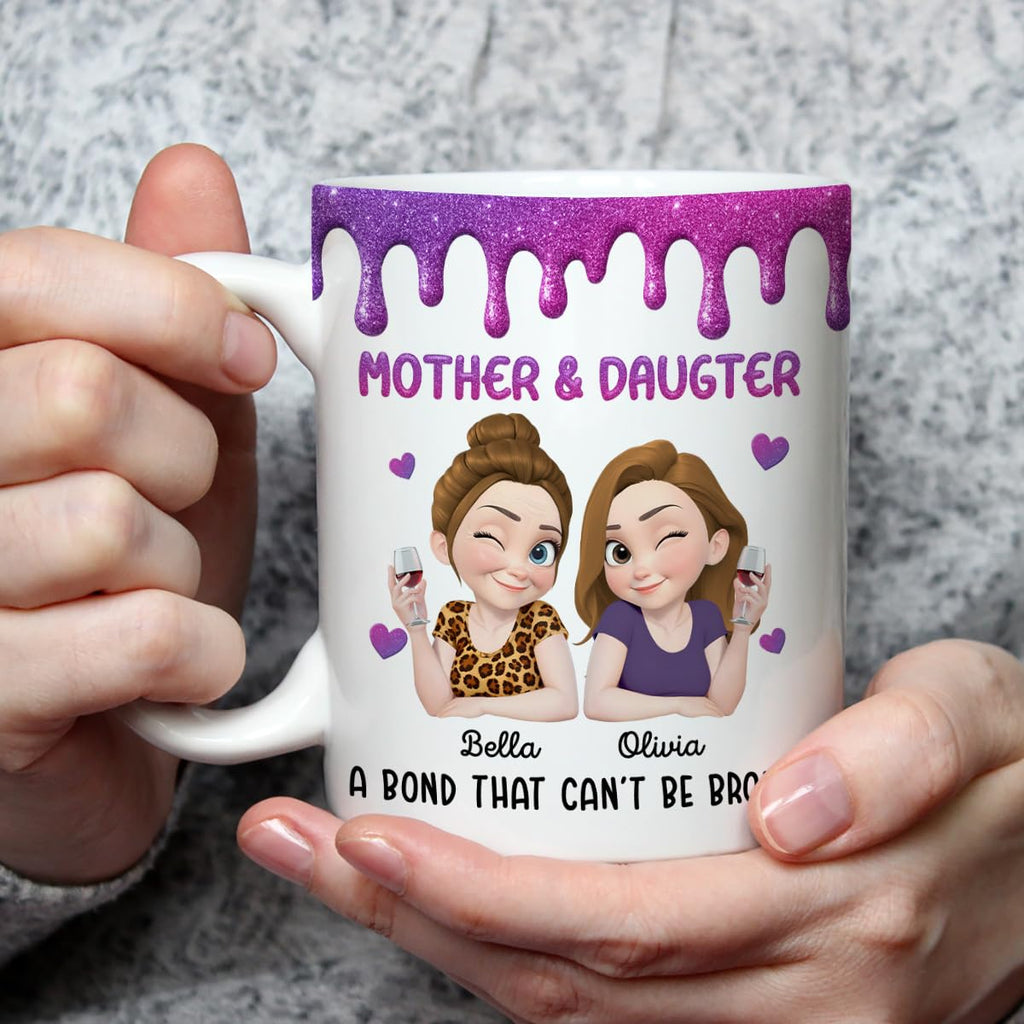 Wrappiness Personalized Mother Daughter Mug - Fuuny and Forever Love Between Mom and Her Girl Fully Customized Coffee Cup - Unique Gift for Mom and Daughter on Mothers Day, Birthday, 11oz/15oz Mug