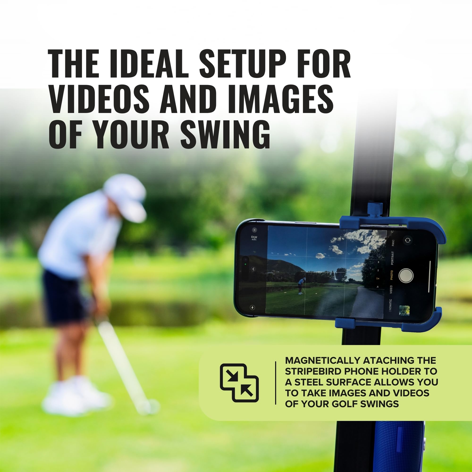 Stripebird - Magnetic Golf Cart Phone Holder - US Patented, Neodymium N52 Magnets - Golf Cart Phone Mount for iPhone & Samsung - Slim Golf Caddy Accessories for Men & Women