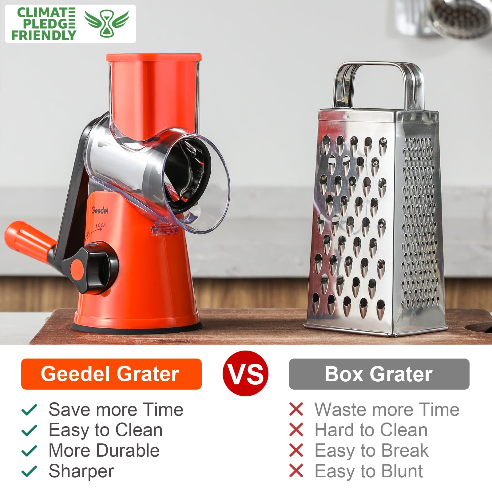 Geedel Rotary Cheese Grater, Kitchen Mandoline Vegetable Slicer with 3 Interchangeable Blades, Easy to Clean Grater for Fruit, Vegetables, Nuts